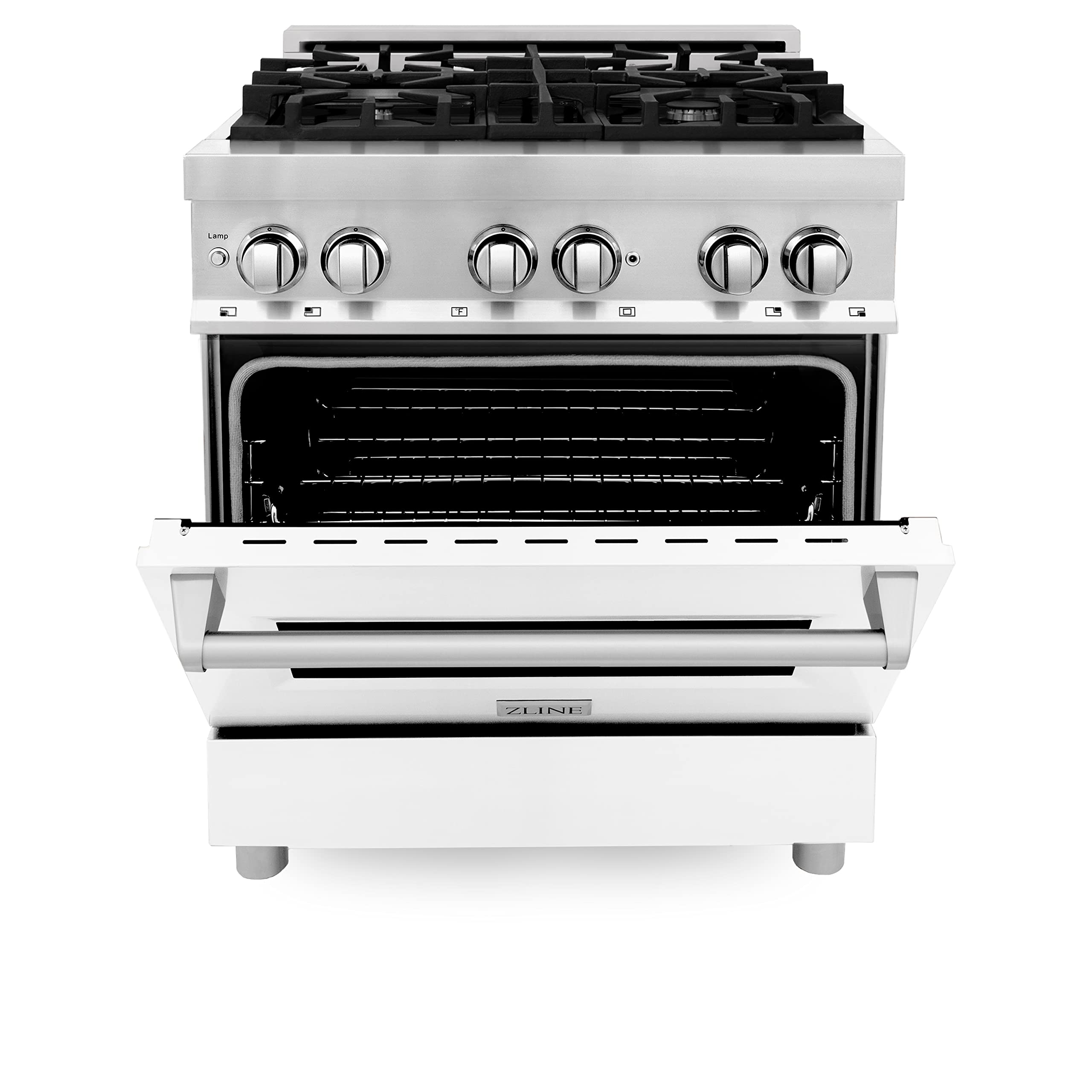 ZLINE 30-inch 4.0 cu. ft. Dual Fuel Range with 4-Burner Gas Cooktop & Electric Convection Oven - Stainless Steel with White Matte Door (RA-WM-30) - Perfect for Modern Kitchens, Home Chefs & Restaurant-Style Cooking