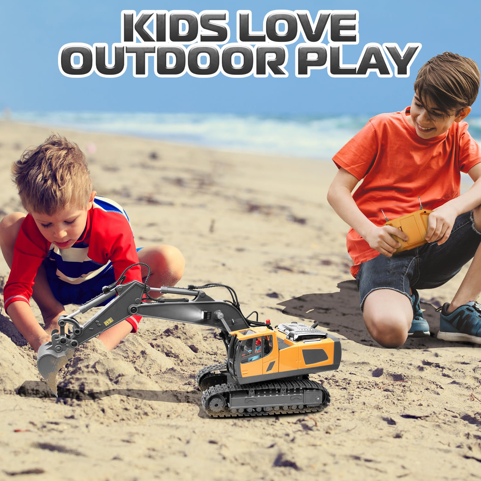 1:20 Scale Remote Control Excavator Toy - 11 Channel RC Construction Vehicle with 680° Rotation & Hydraulic System | Perfect Gift for Boys Ages 4-10 | Christmas Birthday Present | Outdoor Sandbox & Construction Play