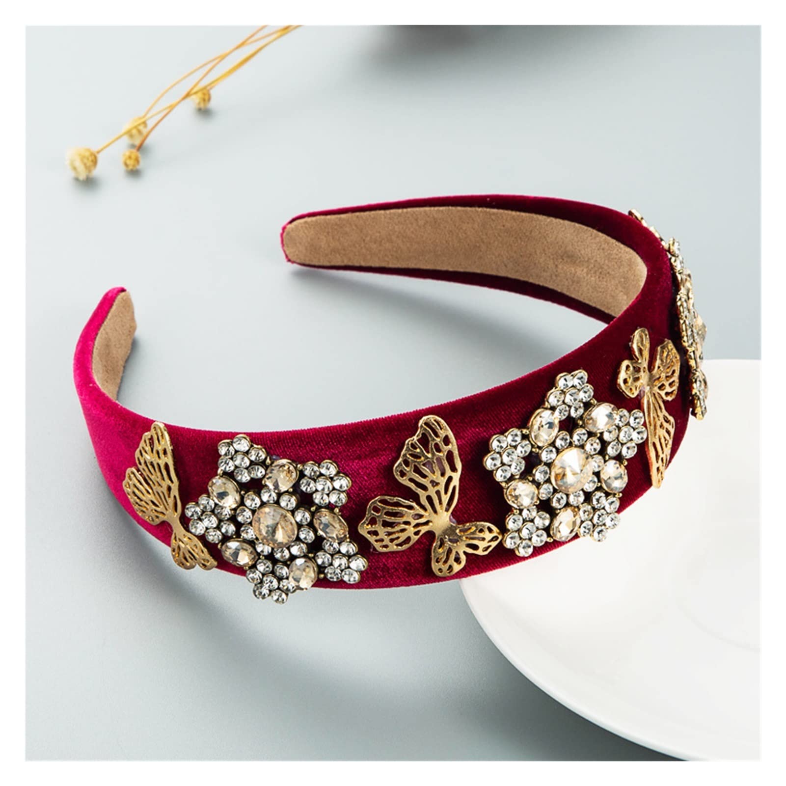 LiFBeauTiFuL Diamond Headbands - Elegant Rhinestone Butterfly & Flower Hair Accessories, Velvet Hairband Hoop for Women & Girls (Color: Red) | Perfect for Weddings, Parties & Special Occasions