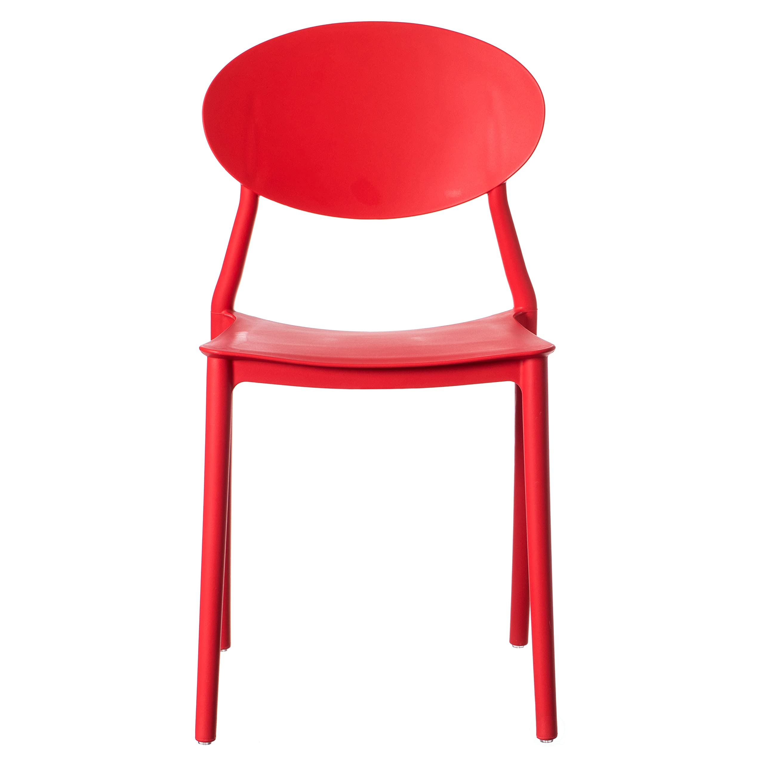 Fabulaxe 4-Piece Red Modern Plastic Outdoor Dining Chairs with Open Oval Back Design - Patio, Garden, Poolside & Backyard Furniture for Comfortable Outdoor Dining & Relaxing