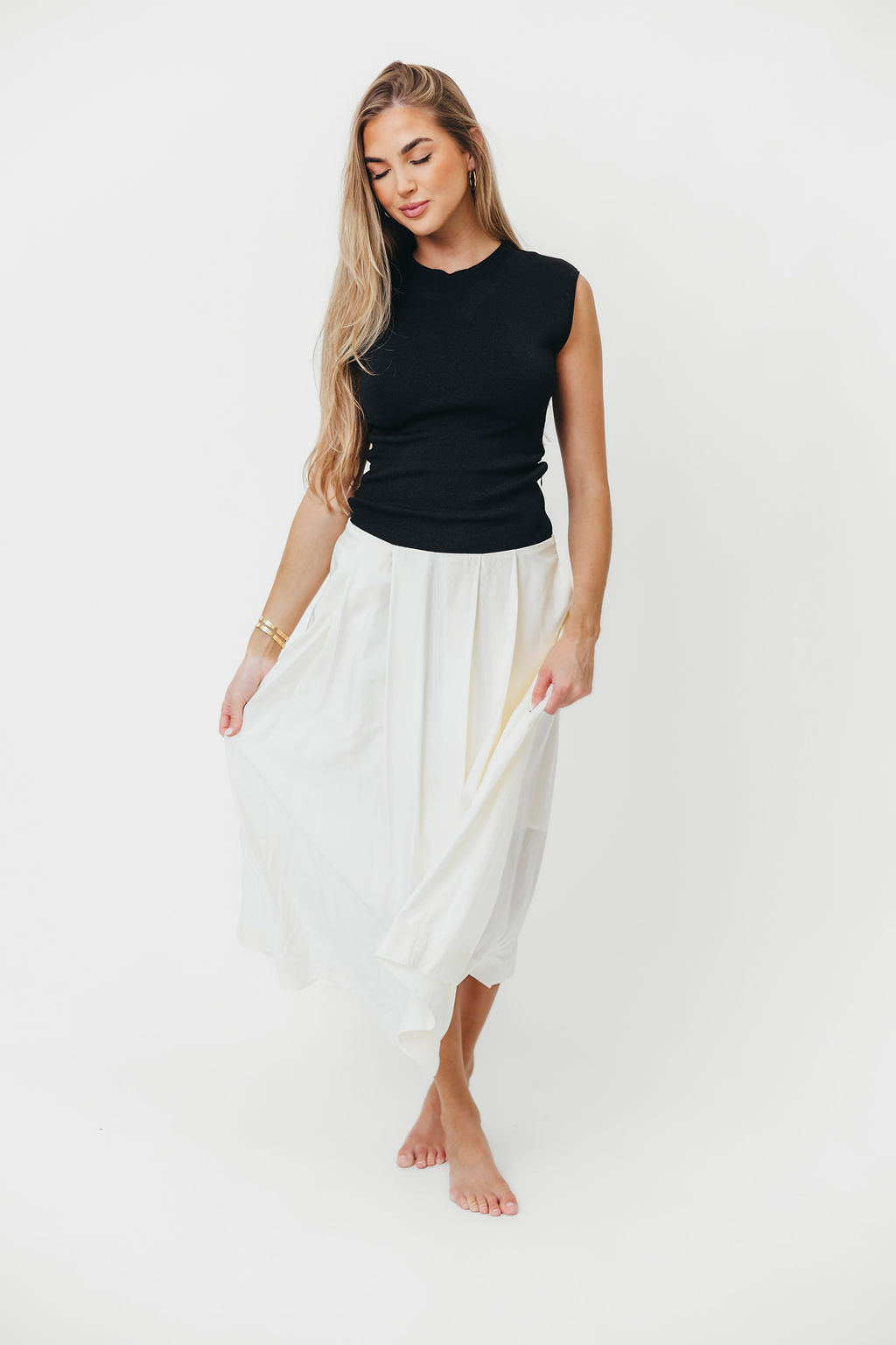 The Cairo Midi Dress - Elegant Black & Cream Flowy Dress for Women | Perfect for Casual Outings, Date Nights & Office Wear