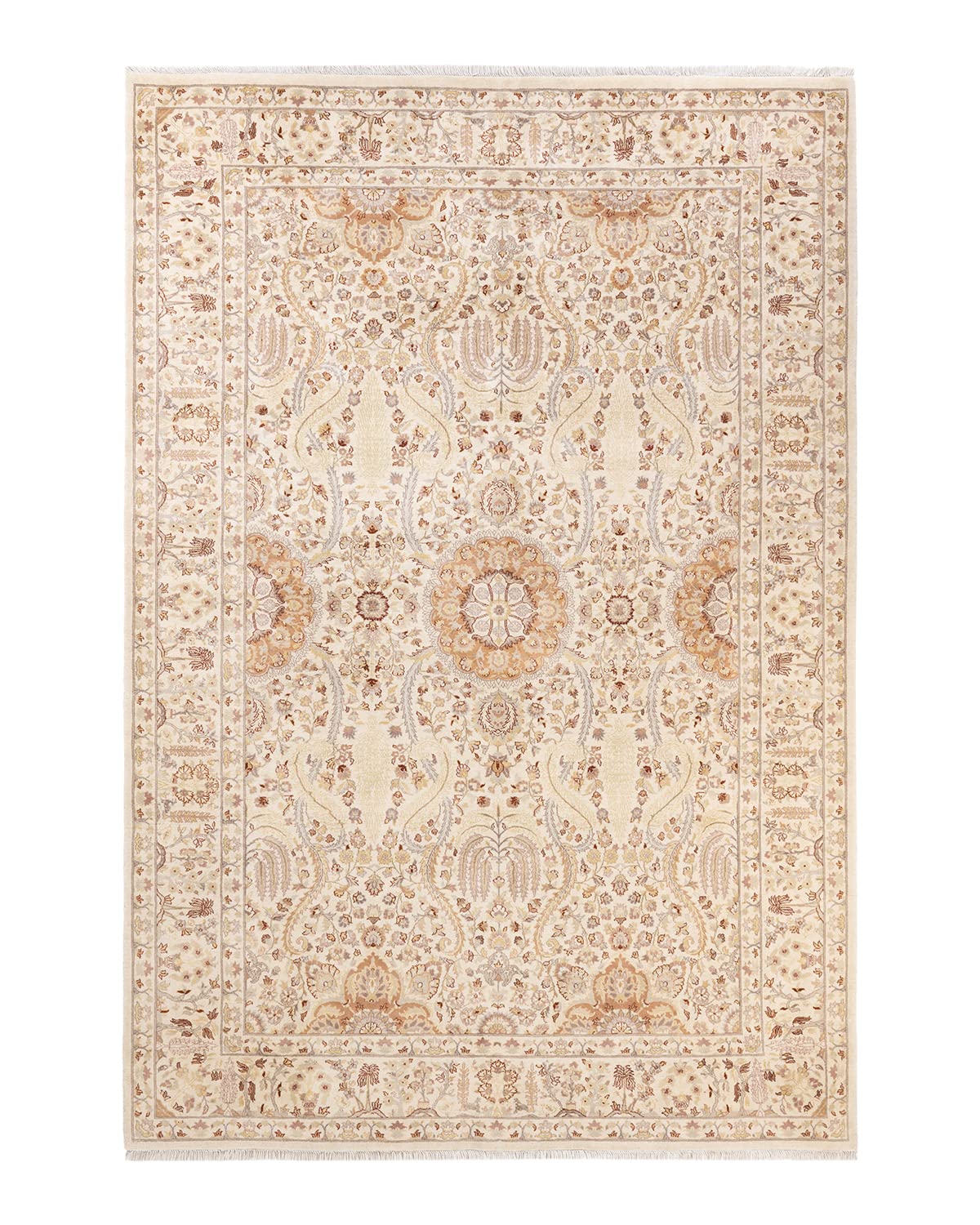 Handmade Wool Traditional Tribal Mogul Ivory 6x9 Area Rug - Solo Rugs One of a Kind Hand Knotted - Perfect for Living Room, Bedroom & Home Decor