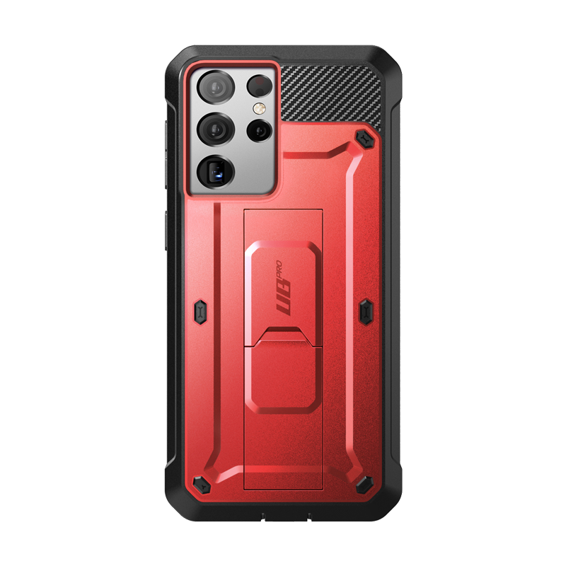 Samsung Galaxy S21 Ultra Unicorn Beetle Pro Rugged Case - Heavy Duty Protection, Shockproof & Drop Proof Cover with Built-in Screen Protector - Metallic Red - Perfect for Outdoor, Work & Extreme Sports