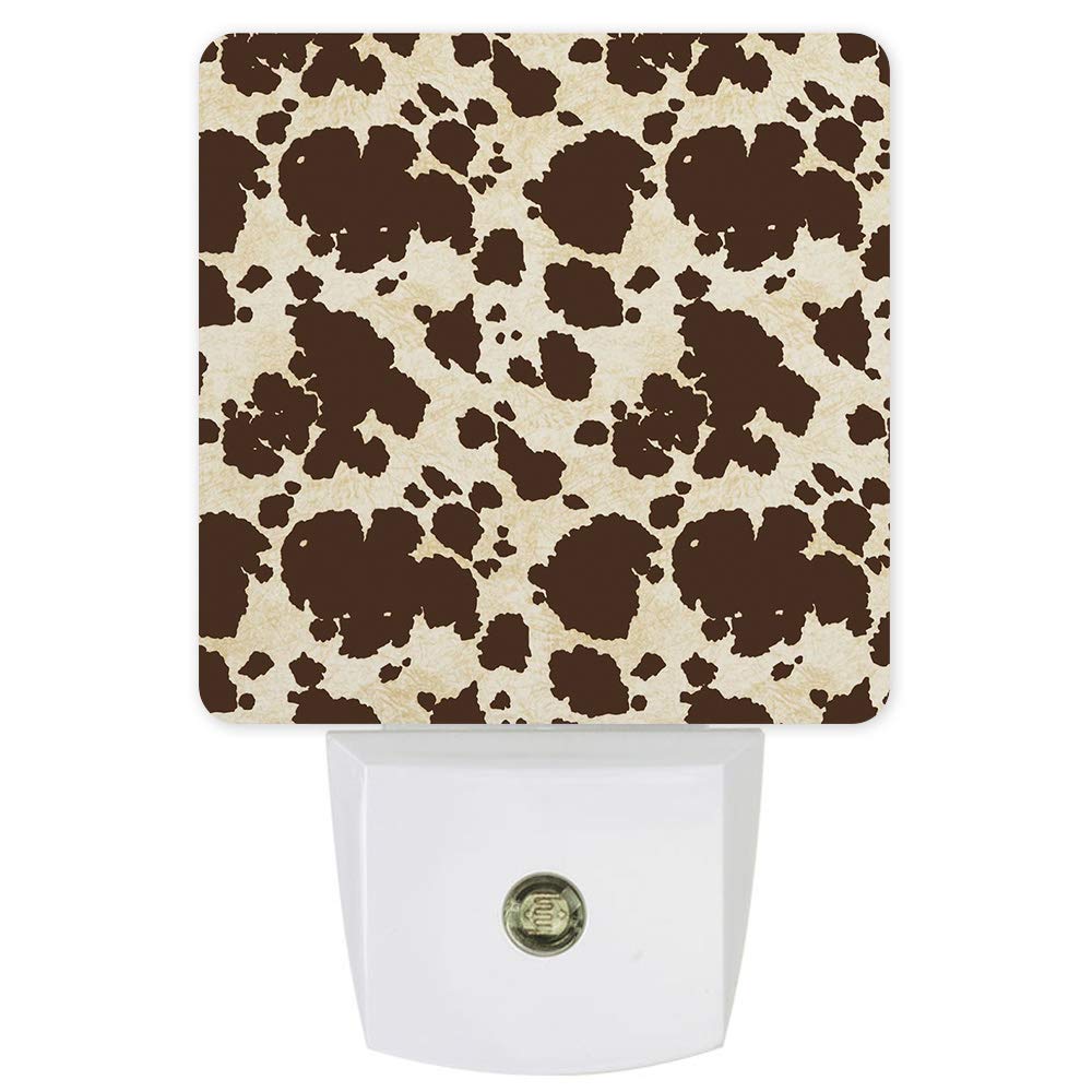 Dimmable LED Night Light with Auto Sensor - Cow Print Plug-in Wall Lamp for Bedroom, Bathroom, Nursery, Hallway & Stairs - Energy Efficient Nightlight for Kids & Adults (Brown Beige Spots) - Perfect for Nighttime Safety & Cozy Ambiance