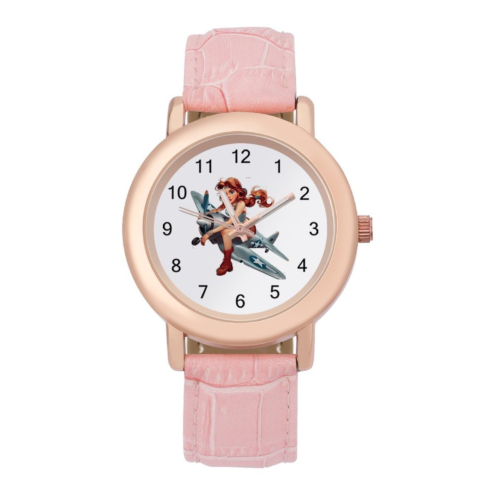 Pin Up Girl Bomber Women's Watch - Leather Strap Quartz Watch for Travel & Work