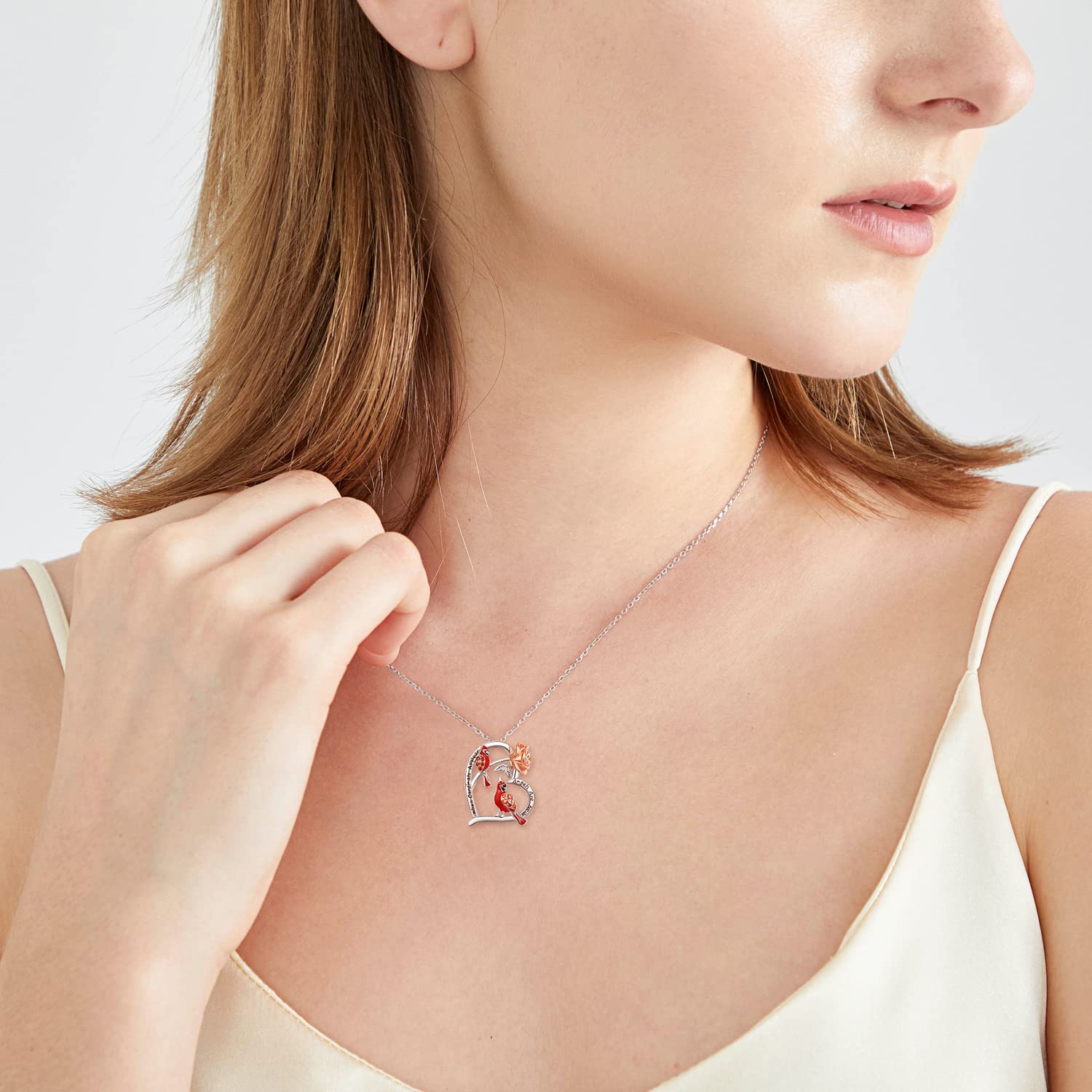TANGPOET 925 Sterling Silver Cardinal Necklace - Memorial Jewelry Gift for Women, Heart Pendant with 'When Cardinals Appear Angels Are Near' Message - Perfect Birthday, Christmas, Anniversary Present for Her - Ideal for Remembrance, Spiritual Comfort & Special Occasions