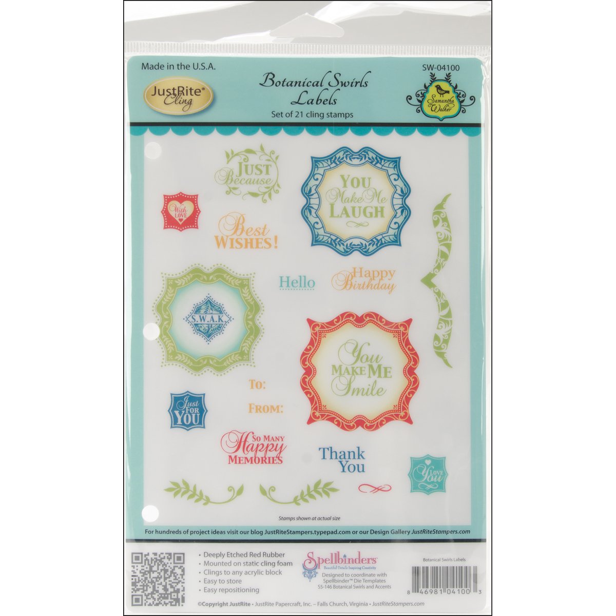 JustRite Botanical Swirl Cling Stamp Set - 21pc for Card Making & Scrapbooking