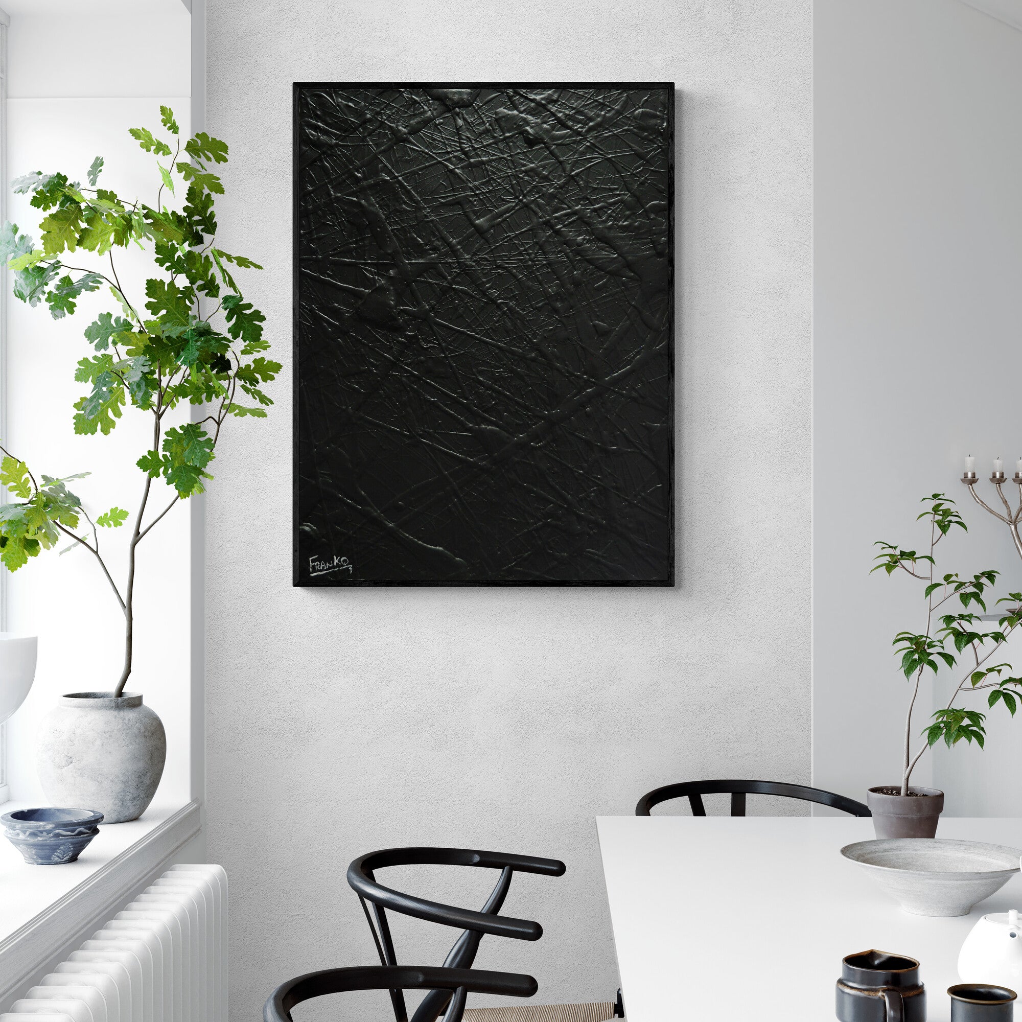 Little Wicked 75cm x 100cm Black Textured Abstract Canvas Wall Art - Modern Home Decor for Living Room, Bedroom & Office