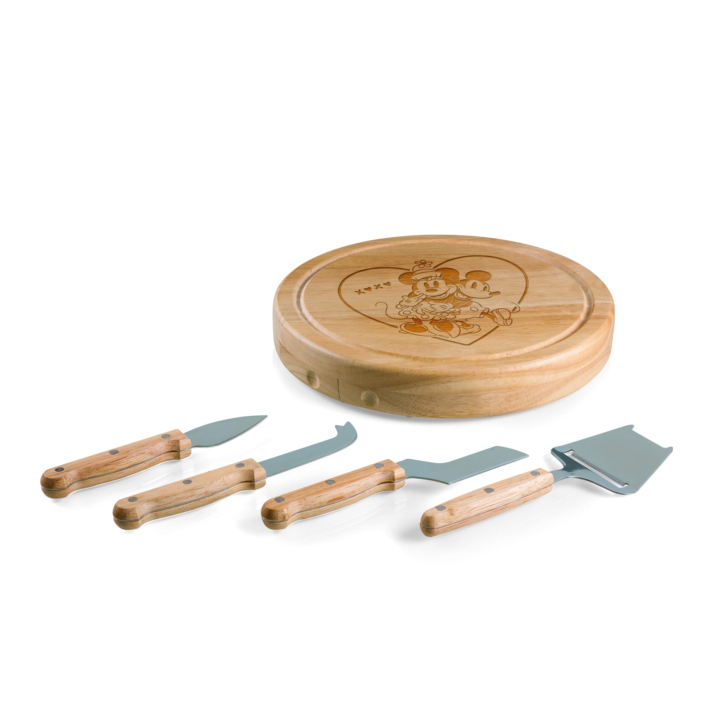 Disney Mickey Mouse & Minnie Mouse Wooden Charcuterie Board Set with Cheese Knife - Picnic Time Circo Brown - Perfect for Cheese Platters, Wine Nights & Outdoor Picnics