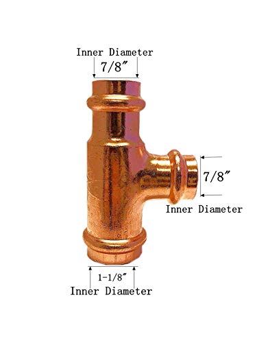 1 x 3/4 x 3/4 Inch Press Copper Reducing Tee Fitting - Press x Press x Press Connection - Pack of 5 (Multiple Size Options Available) - Perfect for Plumbing, HVAC, and Water Supply Systems