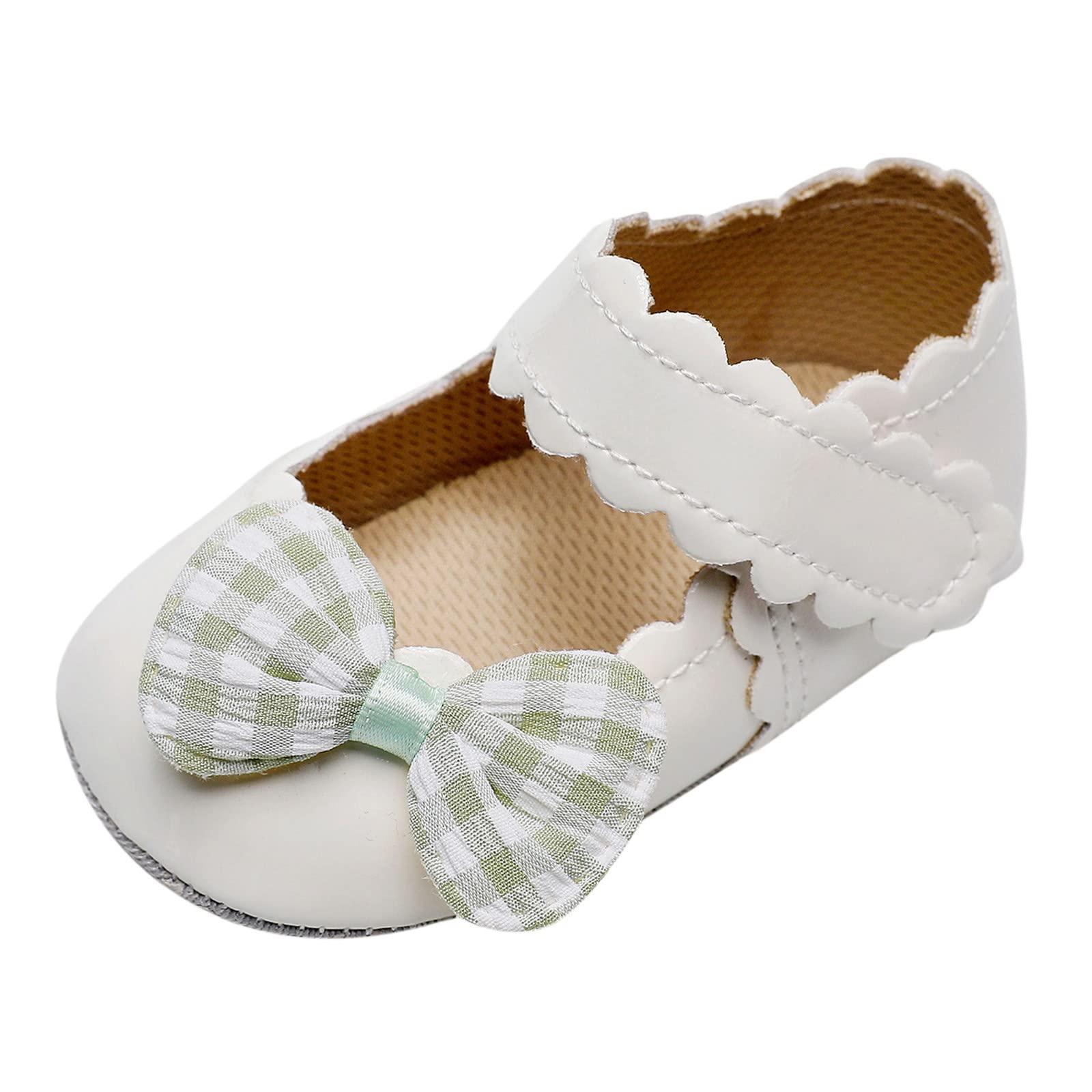 **Baby Girls' First Walkers Shoes - Soft Sole Toddler Shoes with Ruffles & Bowknot (Size 6 Wide) - Perfect for First Steps, Indoor Play & Special Occasions**