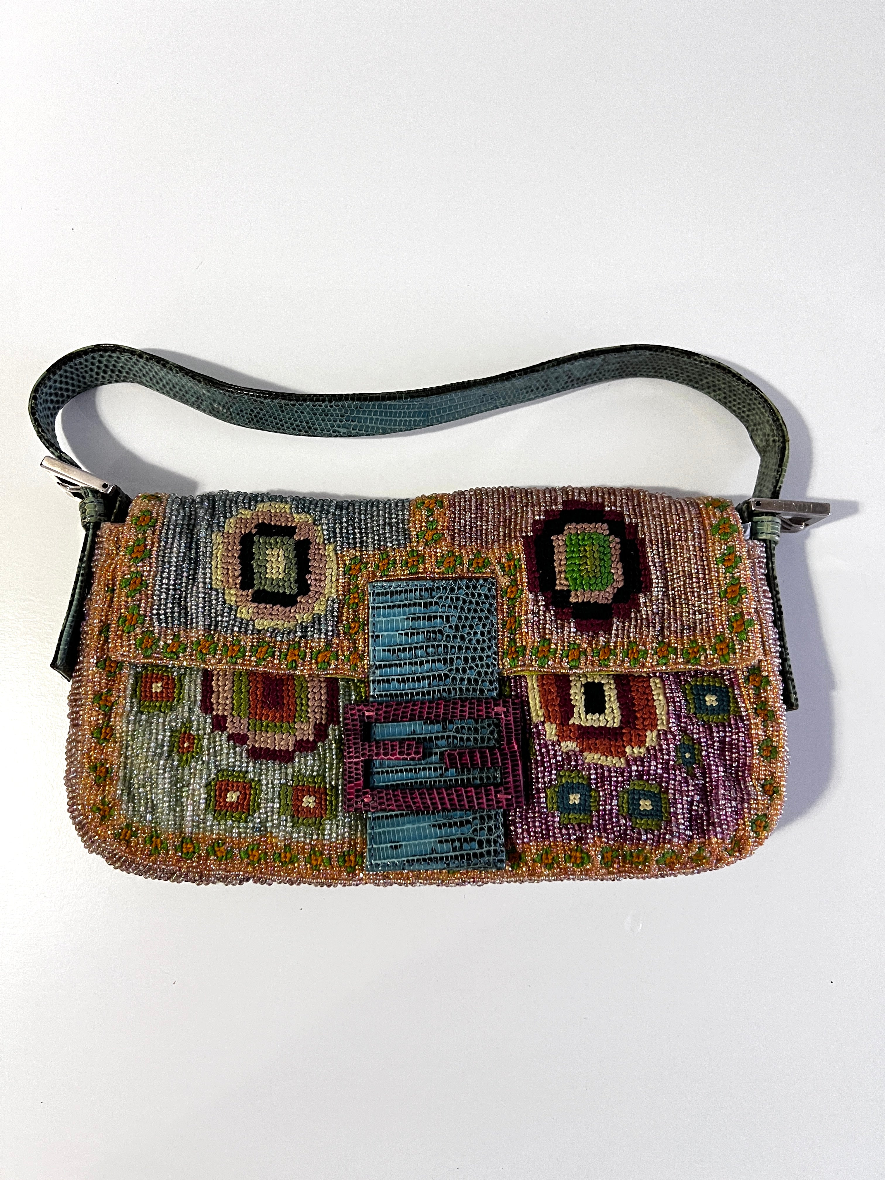 Vintage Fendi Madonna Boho Beaded Embroidered Baguette Bag - Stylish Crossbody Purse for Women, Perfect for Parties, Concerts & Boho Fashion Outfits