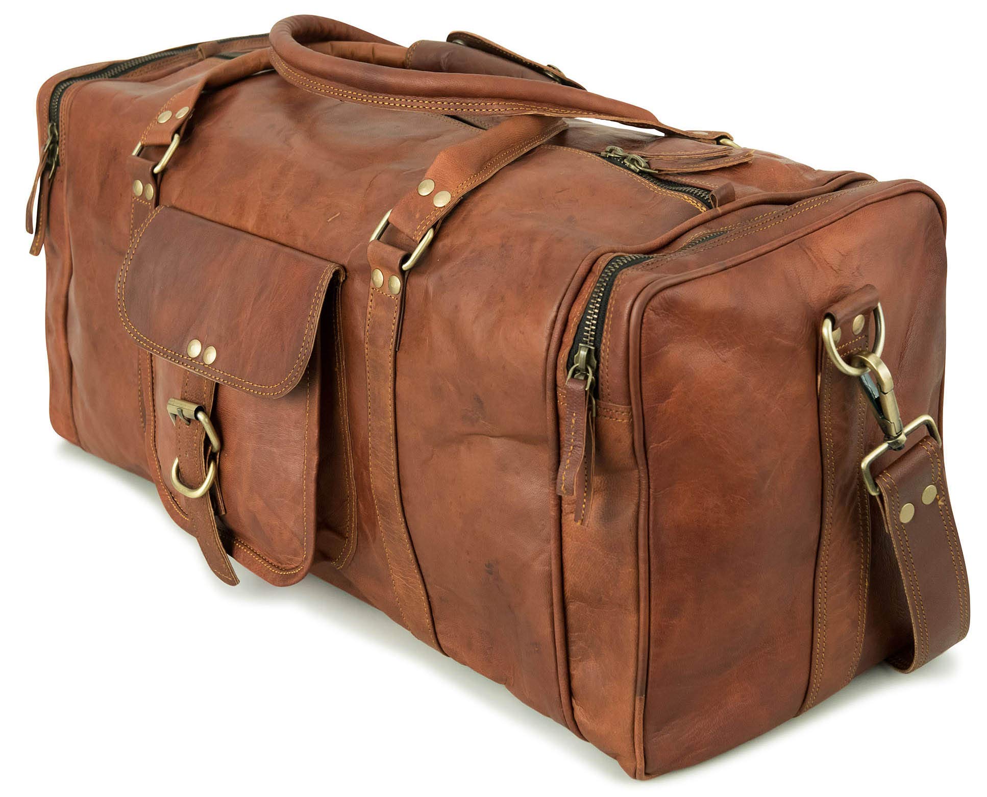 Vintage Leather Duffle Bag for Travel & Gym - Berliner Bags Unisex Overnight Weekender Carryall (Brown, Large) | Perfect for Business Trips, Weekend Getaways & Sports Gear Storage