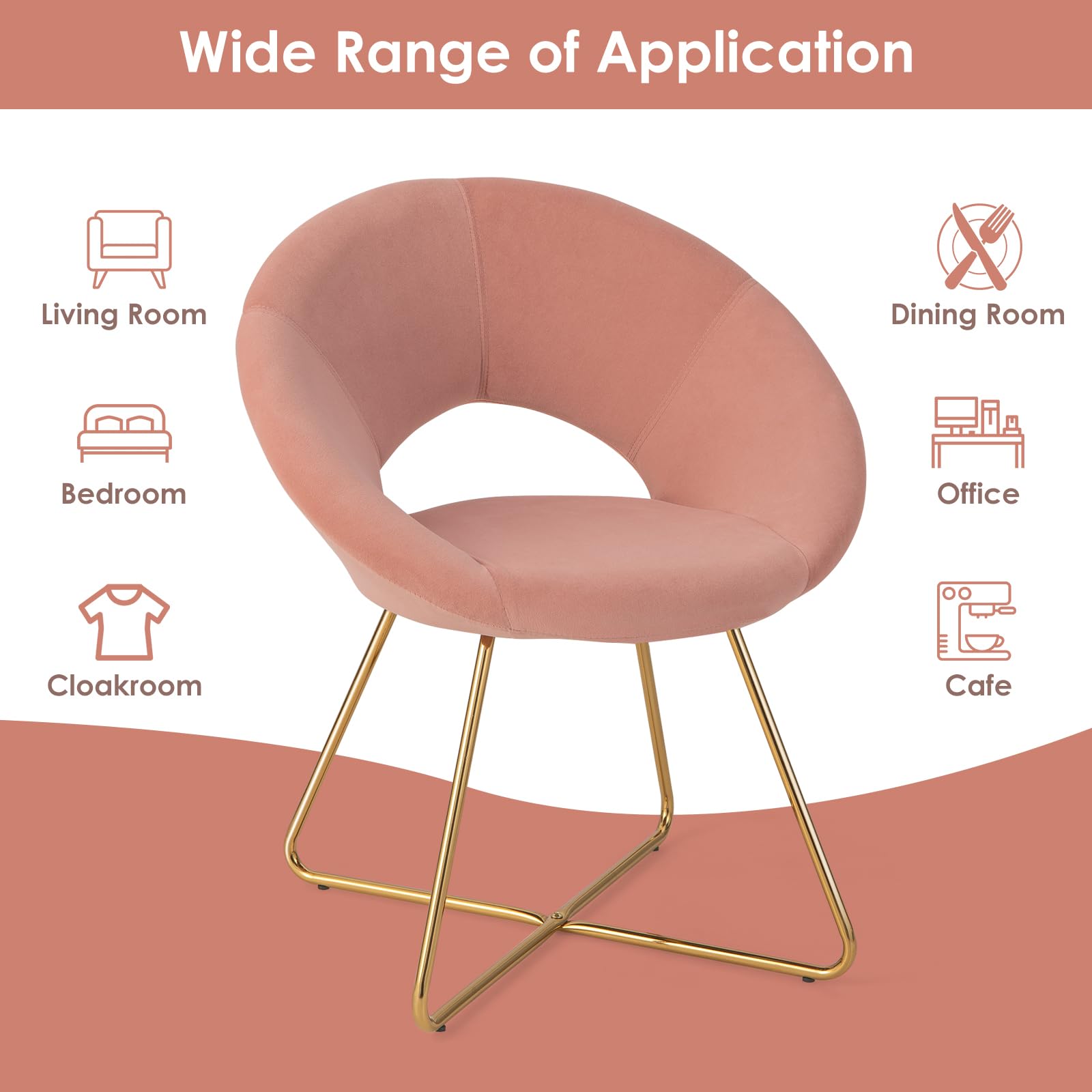 Giantex Velvet Accent Chair Set of 2 - 300 Lbs Capacity Upholstered Vanity Makeup Chairs, Modern Dining & Desk Chairs for Bedroom & Living Room, Coral Pink - Perfect for Home Office, Dressing Room & Lounge Areas