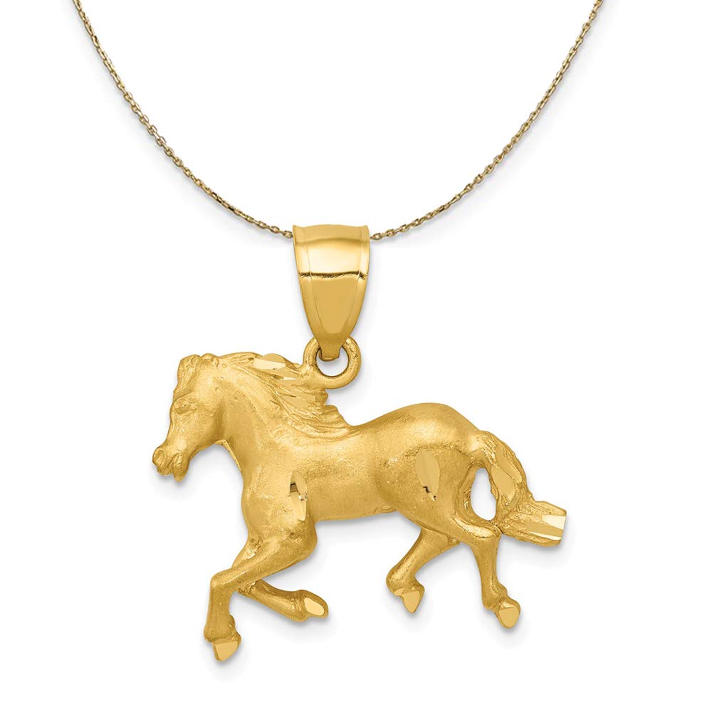 The Black Bow 14k Yellow Gold Satin and Diamond Cut Horse Necklace, 22mm - Elegant Gift for Women, Perfect for Weddings, Anniversaries, and Special Occasions