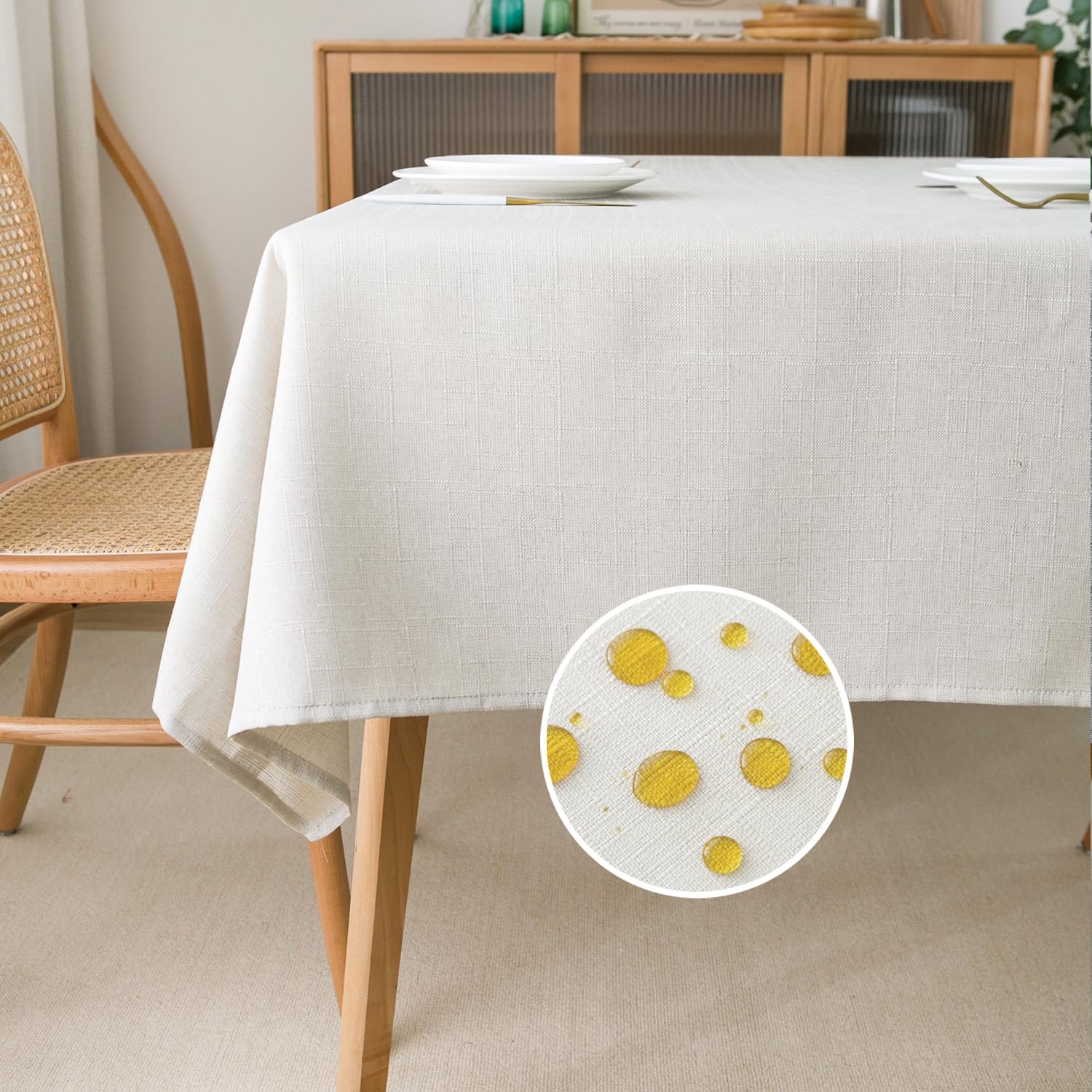 Premium 54x54 Inch White Linen Tablecloth - Textured Water-Resistant Square Table Cover for Farmhouse, Rustic, Cafe & Kitchen Decor | Perfect for Dining Tables, Buffets, and Special Events