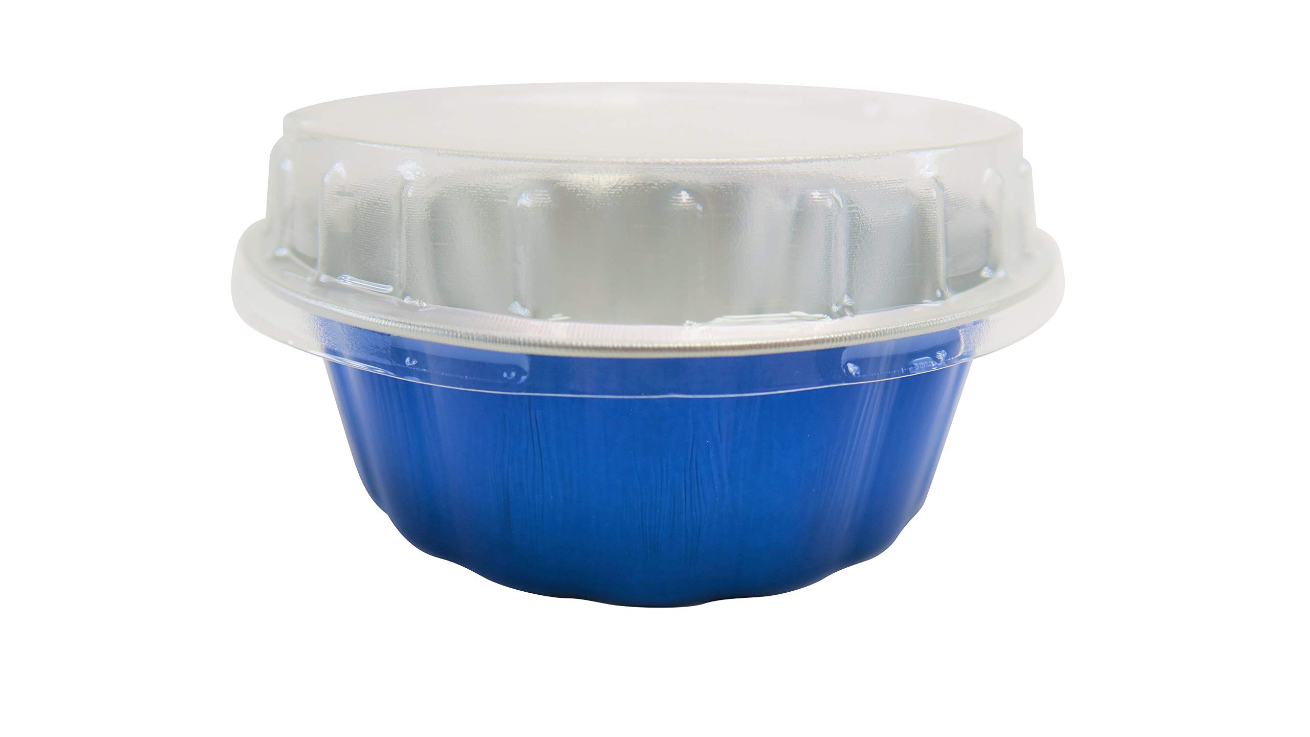 KitchenDance 8oz Disposable Colored Aluminum Foil Dessert Cups with Lids - Round Baking Tart Pans for Cakes, Pies & Pastries - Perfect for Home Baking, Party Serving & Food Storage (500-Pack, Blue)
