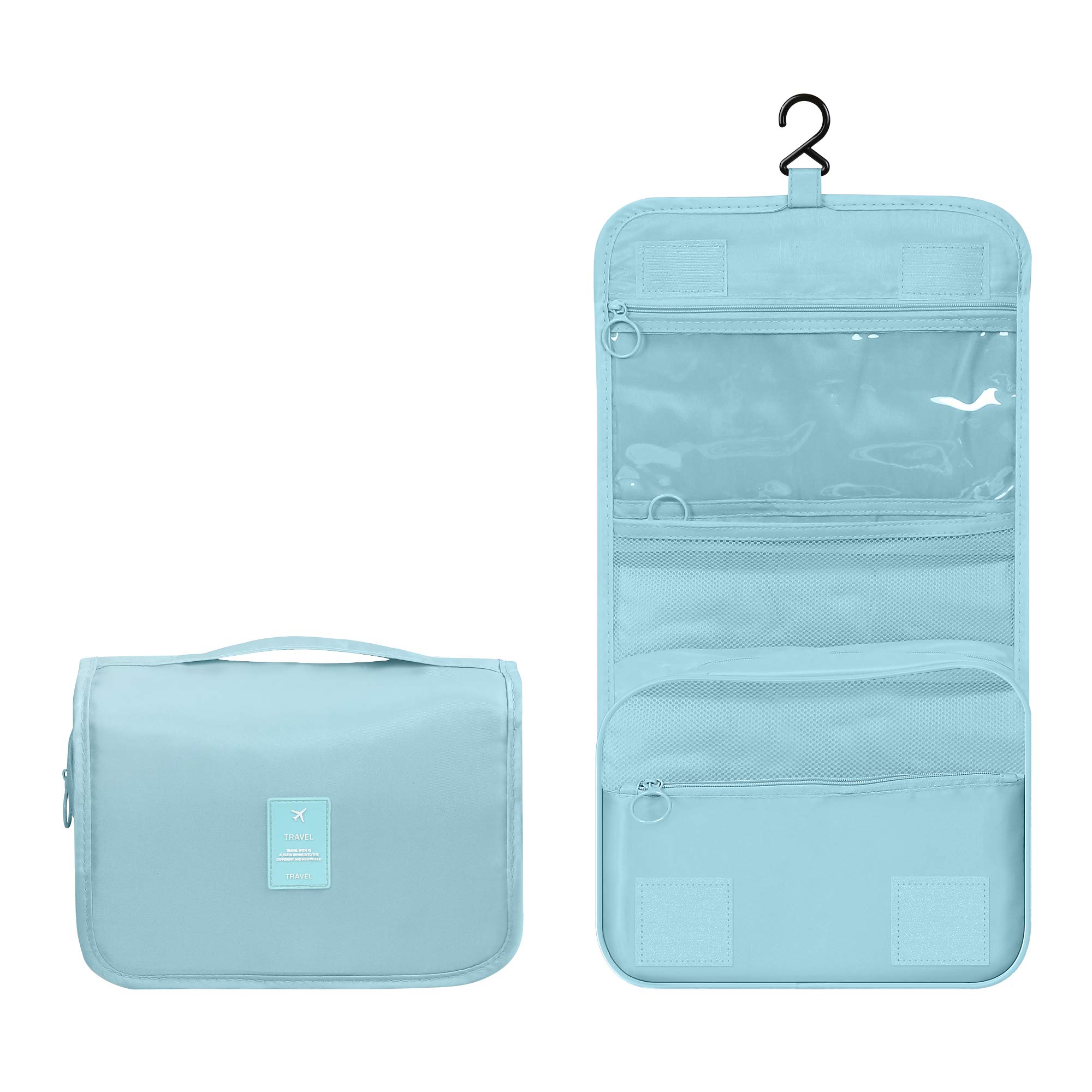 Luxtude Waterproof Hanging Toiletry Bag for Women - Travel Cosmetic Organizer with Hook for Bathroom, Shower, Makeup & Essentials - Portable & Compact for Vacation, Gym, Camping (Blue)