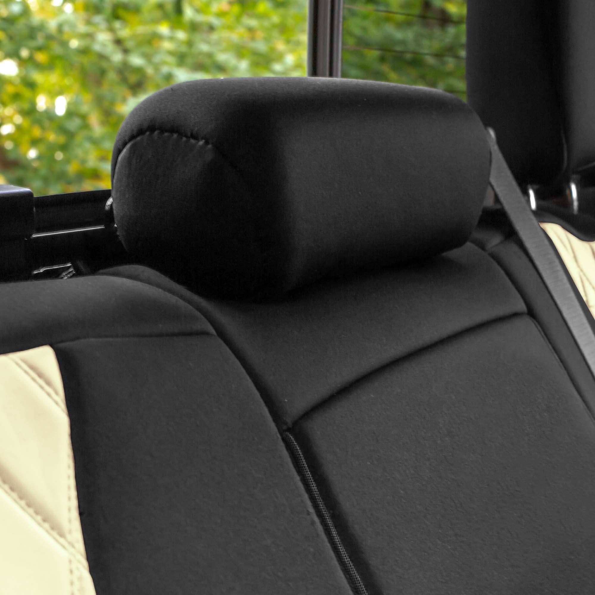FH Group Custom Fit Neoprene Water Resistant Seat Covers for 2019-2023 GMC Sierra 1500/2500HD/3500HD (SLT/AT4/Denali Models) - Rear Set Beige | All-Weather Protection & Enhanced Comfort for Truck Seats | Perfect for Off-Roading, Work Commutes & Family Road Trips