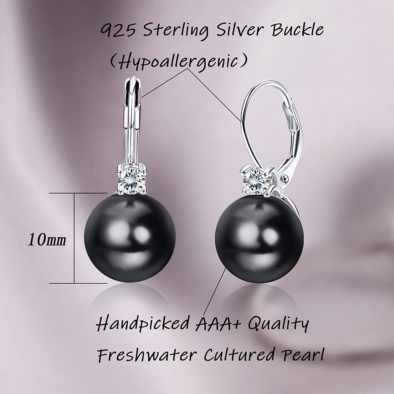 925 Sterling Silver Pearl Earrings for Women - 18k White Gold Plated Drop Earrings with Cubic Zirconia & Freshwater Pearls - Leverback Dangle Stud Earrings for Wedding, Party & Special Occasions - Gift Box Included