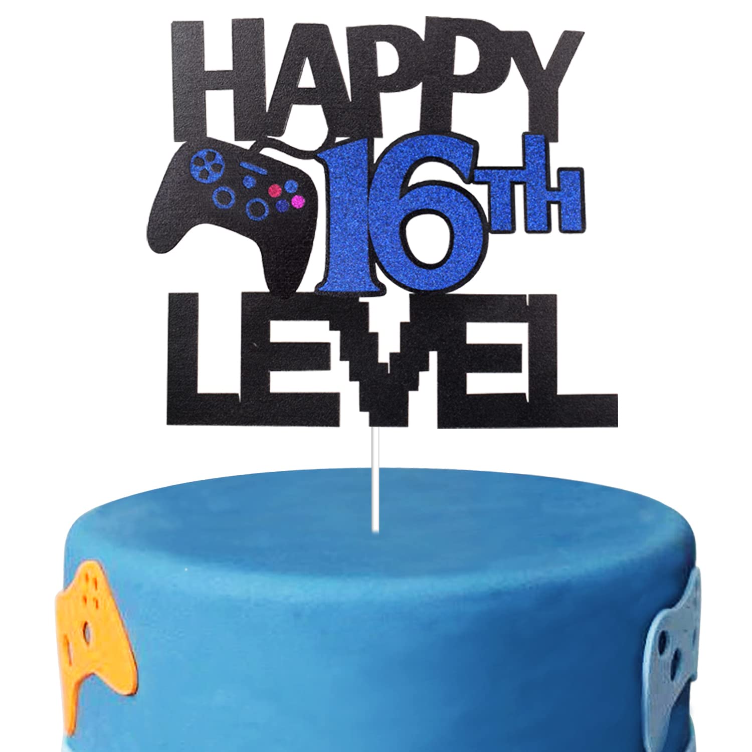 Happy 16th Birthday Video Game Cake Topper - Glitter Gamer Level 16 Unlocked Party Decoration - Perfect for Gaming Themed Birthday Cakes & Celebration Decor