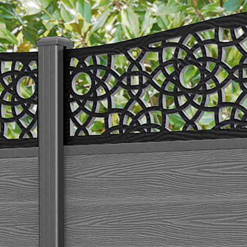 Classic Amber Curved Top Fence Panel - Mid Grey Color with Aluminum Posts | Durable Outdoor Privacy Fence for Backyard, Garden & Pool Areas