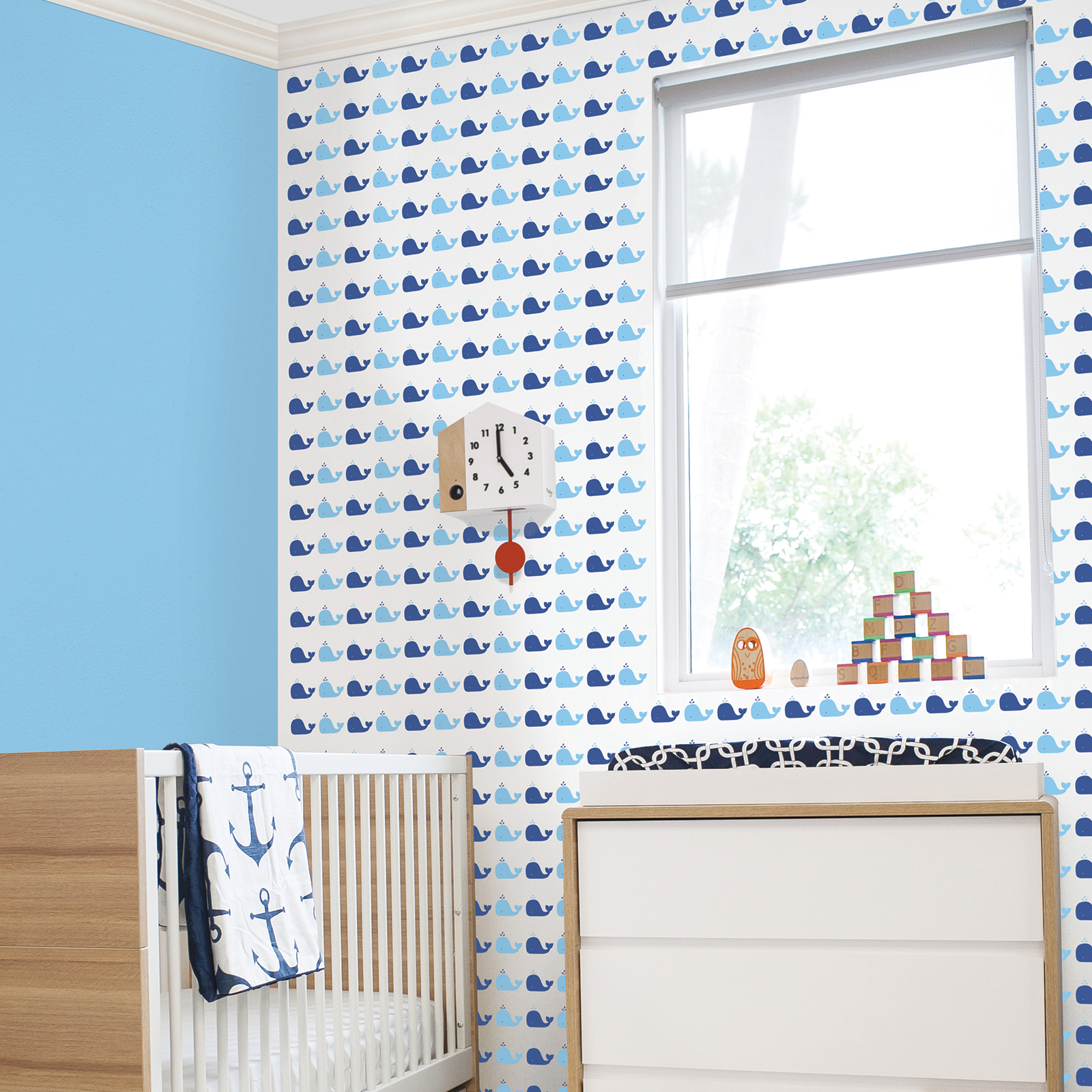 Whale Themed Peel and Stick Wallpaper - Self-Adhesive Removable Wall Decal for Kids Room, Nursery, Bedroom - Easy to Install & Remove - Perfect for Home Decor, DIY Projects, and Party Backdrops