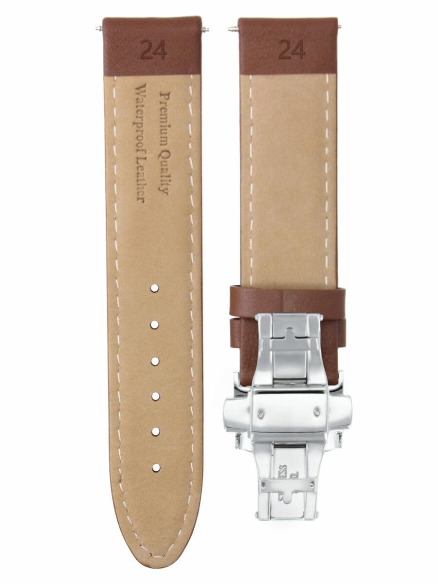 24mm Genuine Leather Watch Band Strap with Buckle Clasp - Compatible with Baume & Mercier Watches, Waterproof Light Brown Replacement Strap for Dress Watches & Formal Occasions