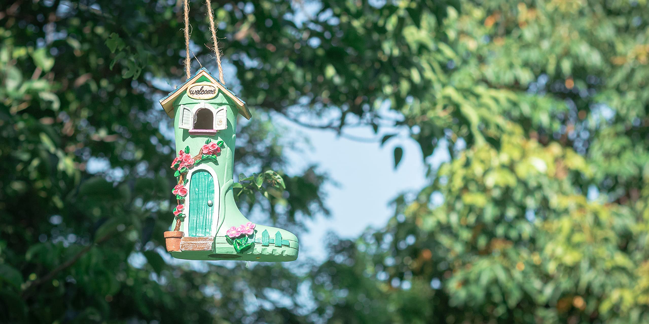 Outdoor Hanging Birdhouse - Weatherproof Wild Bird House for Garden Decoration | Decorative Rain Boot Style Bird Feeder for Backyard & Patio Use