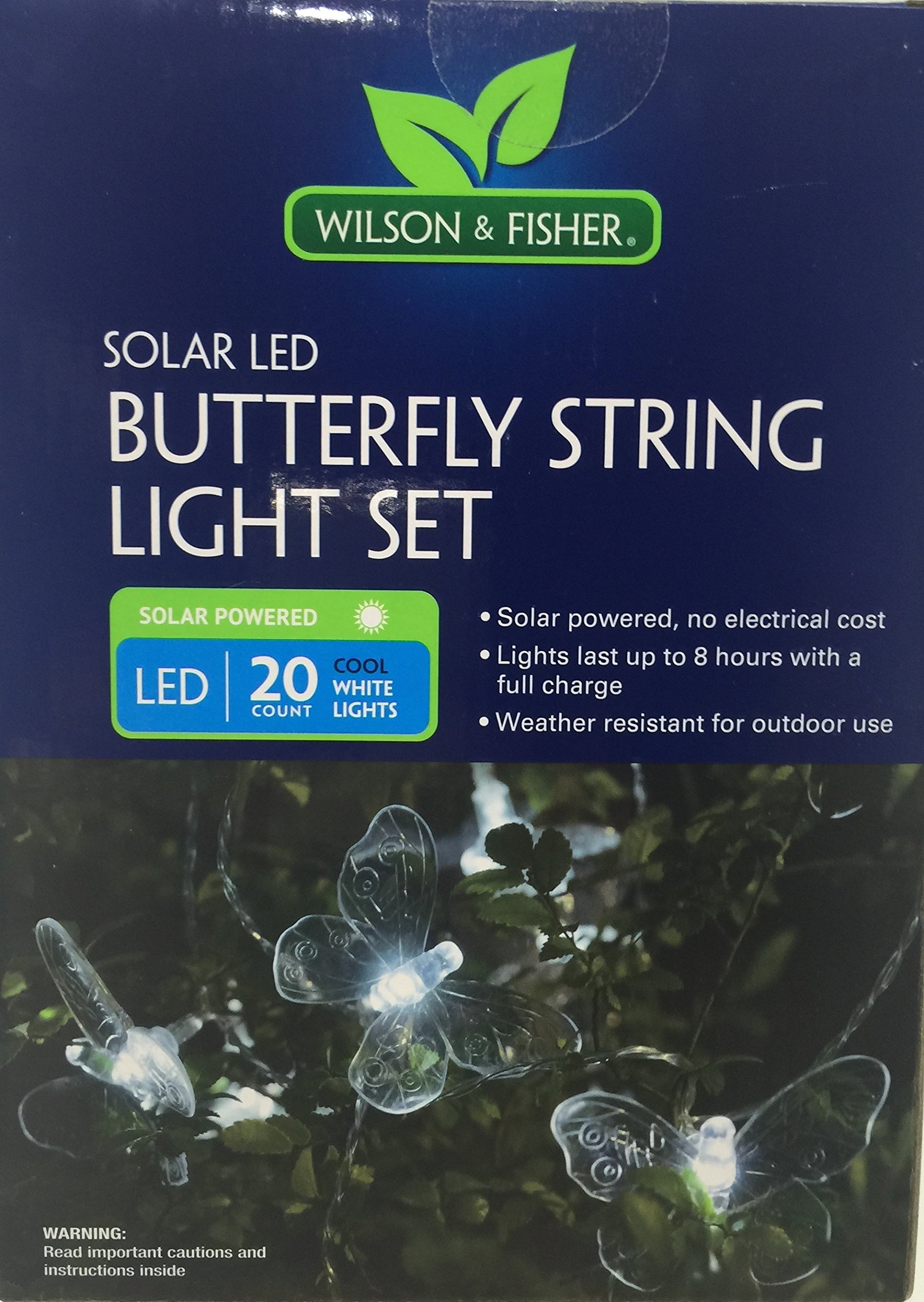 Wilson & Fisher 20-Light Solar LED String Lights with Butterfly Design - Outdoor Waterproof Fairy Lights for Garden, Patio, and Wedding Decor