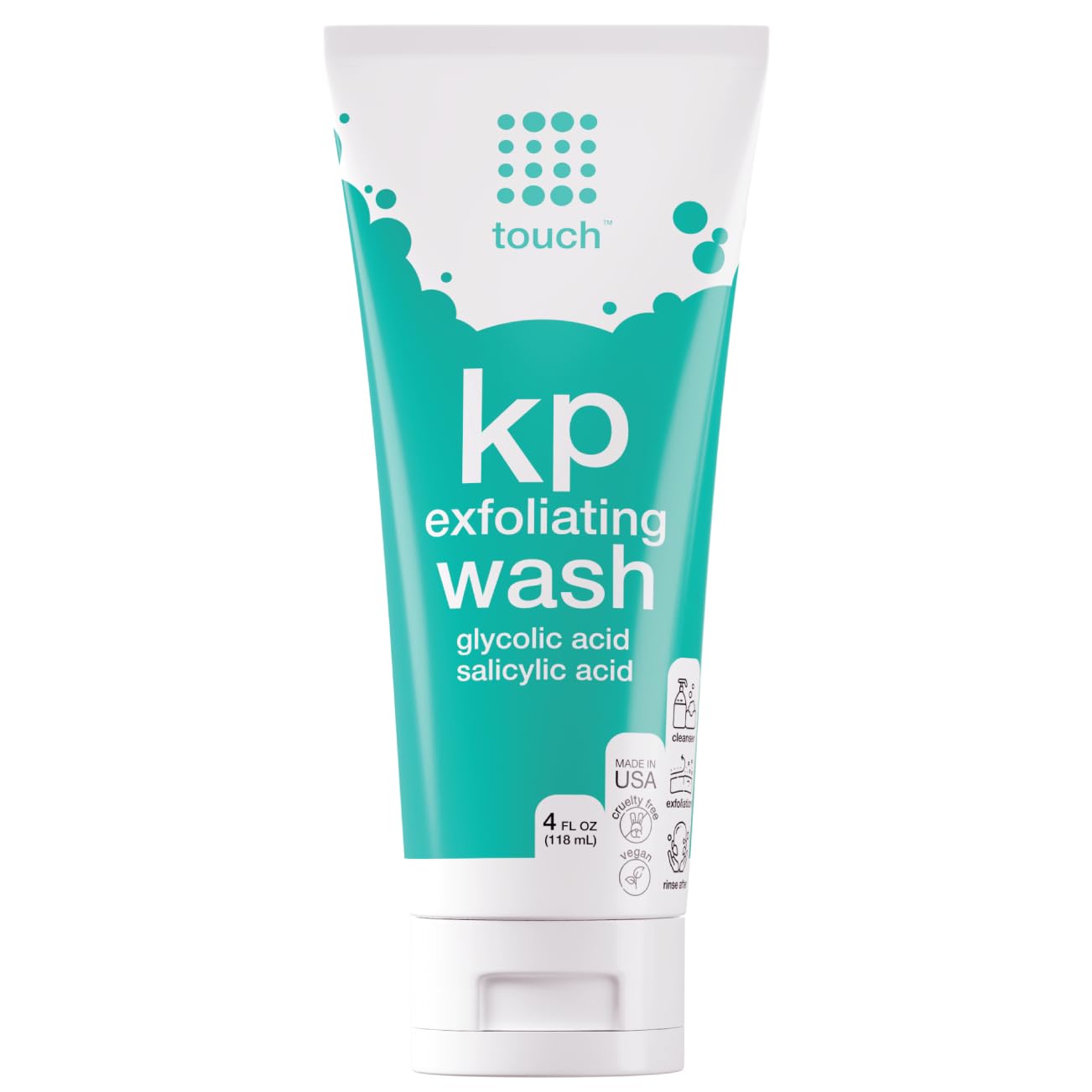 TOUCH Keratosis Pilaris Exfoliating Body Wash - 15% Glycolic Acid, Aloe Vera & Hyaluronic Acid KP Treatment - 4 oz for Dry, Bumpy Skin - Gentle Daily Cleanser for Body & Arms