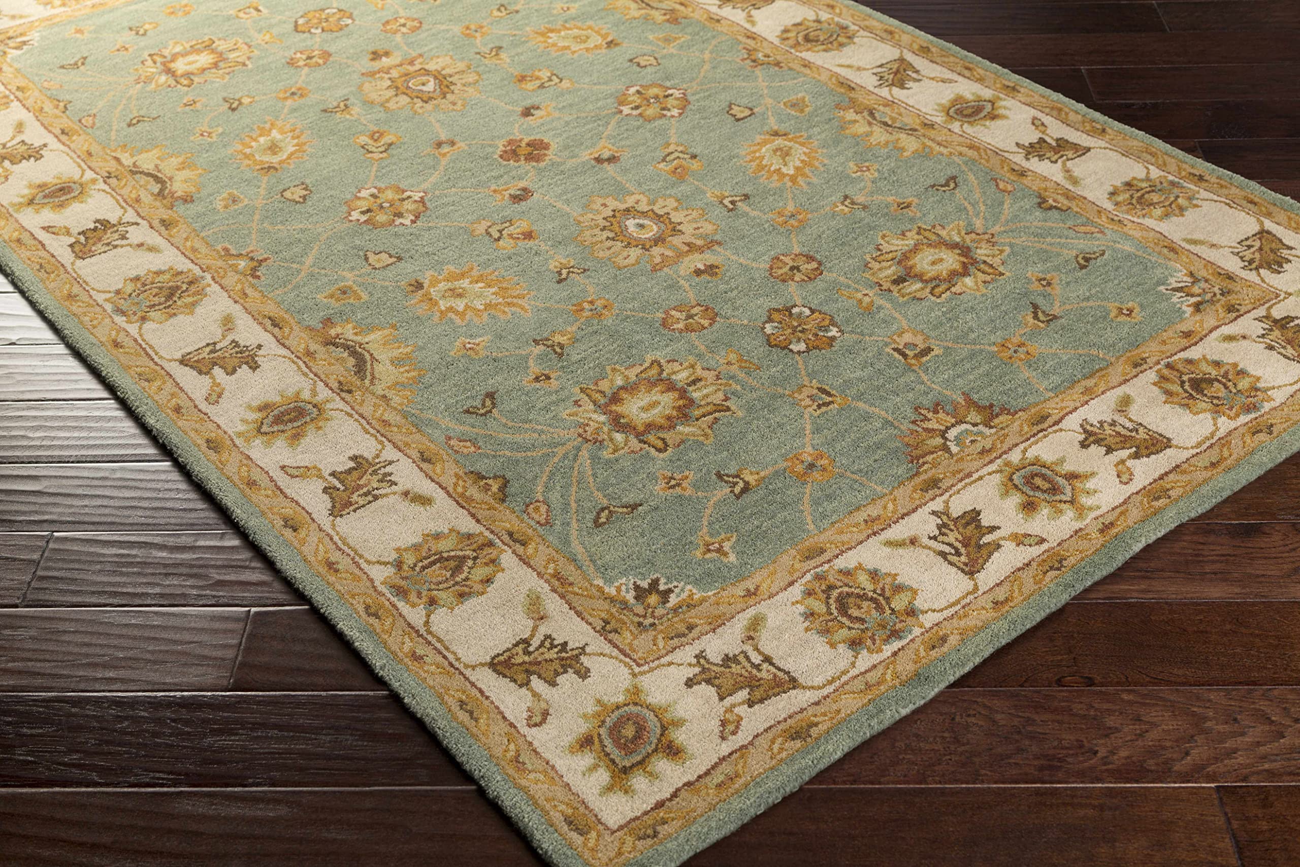 Hauteloom Lagrange Wool Area Rug for Living Room & Bedroom - Traditional Design in Green, Beige, Red - 8' Round - Soft & Durable Floor Decor for Home Comfort