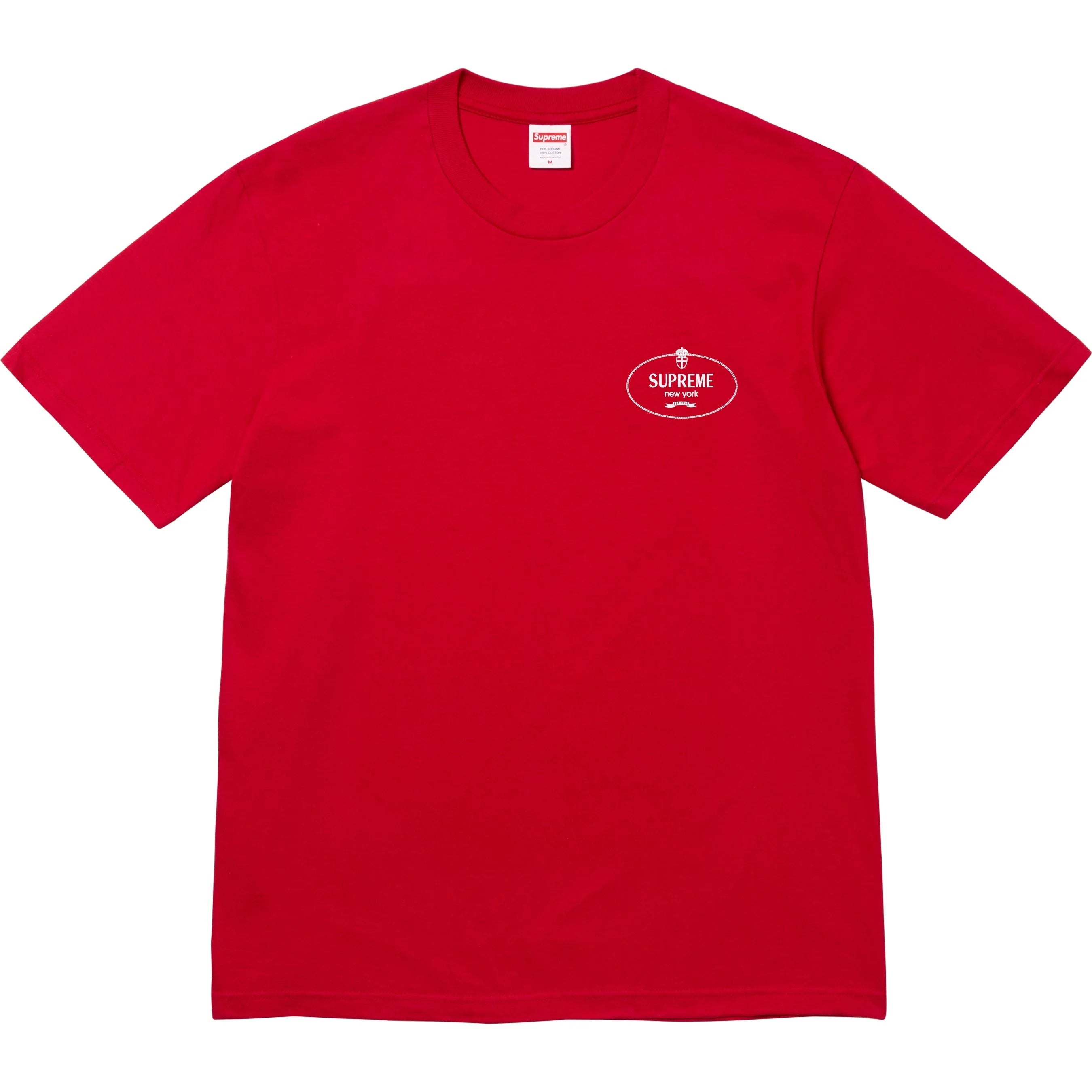 Supreme Crest Logo T-Shirt - Red Cotton Short Sleeve Tee for Men | Streetwear Fashion, Casual Wear & Hip Hop Style