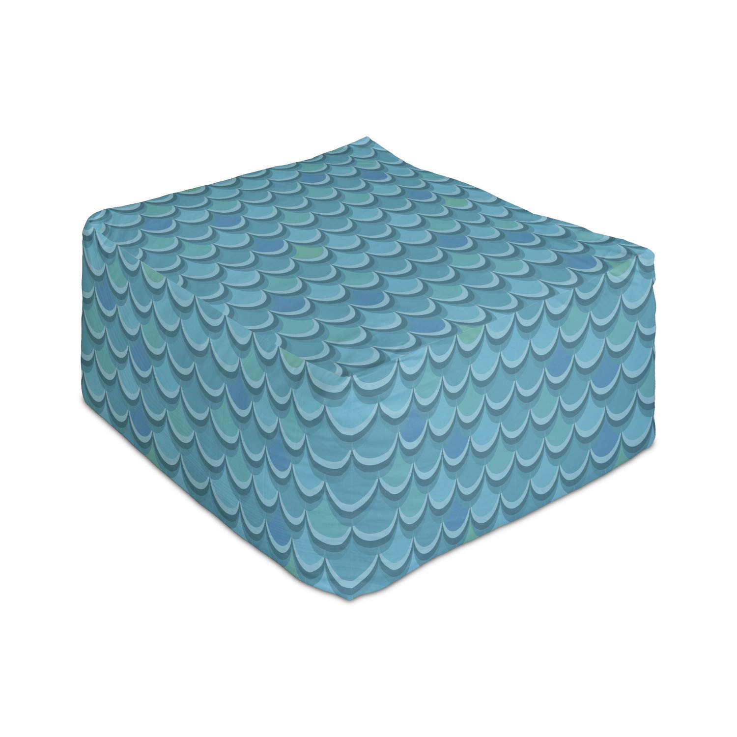 Ambesonne Abstract Rectangle Pouf Ottoman - Minimalist Fish Scale Design in Green & Blue Tones - 25
