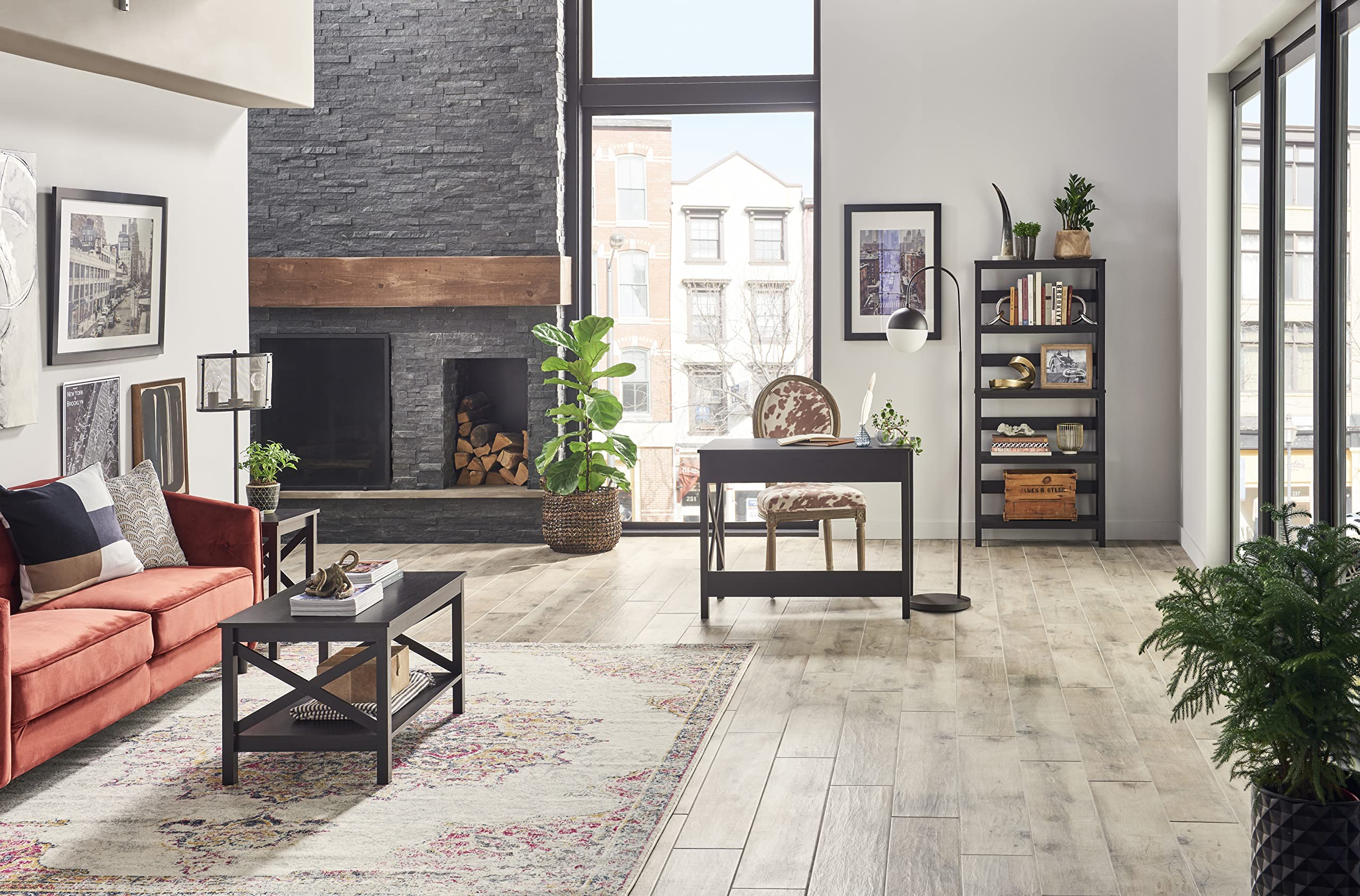 ClosetMaid 3935 X-Frame Coffee Table with Shelf - Black Walnut Wood for Living Room