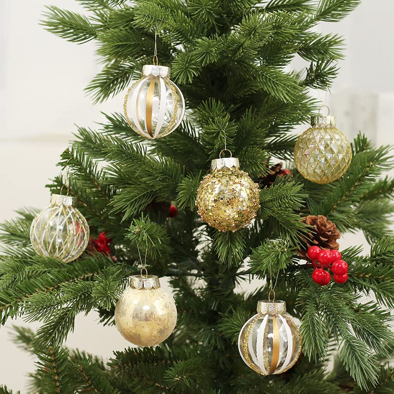 GARVEE 25-Pack Shatterproof Christmas Tree Ornaments - 2.4 Inch Clear PET Plastic Decorative Balls with Champagne Gold Finish for Holiday, Wedding & Christmas Tree Decorations - Perfect for Home, Office, and Party Decor