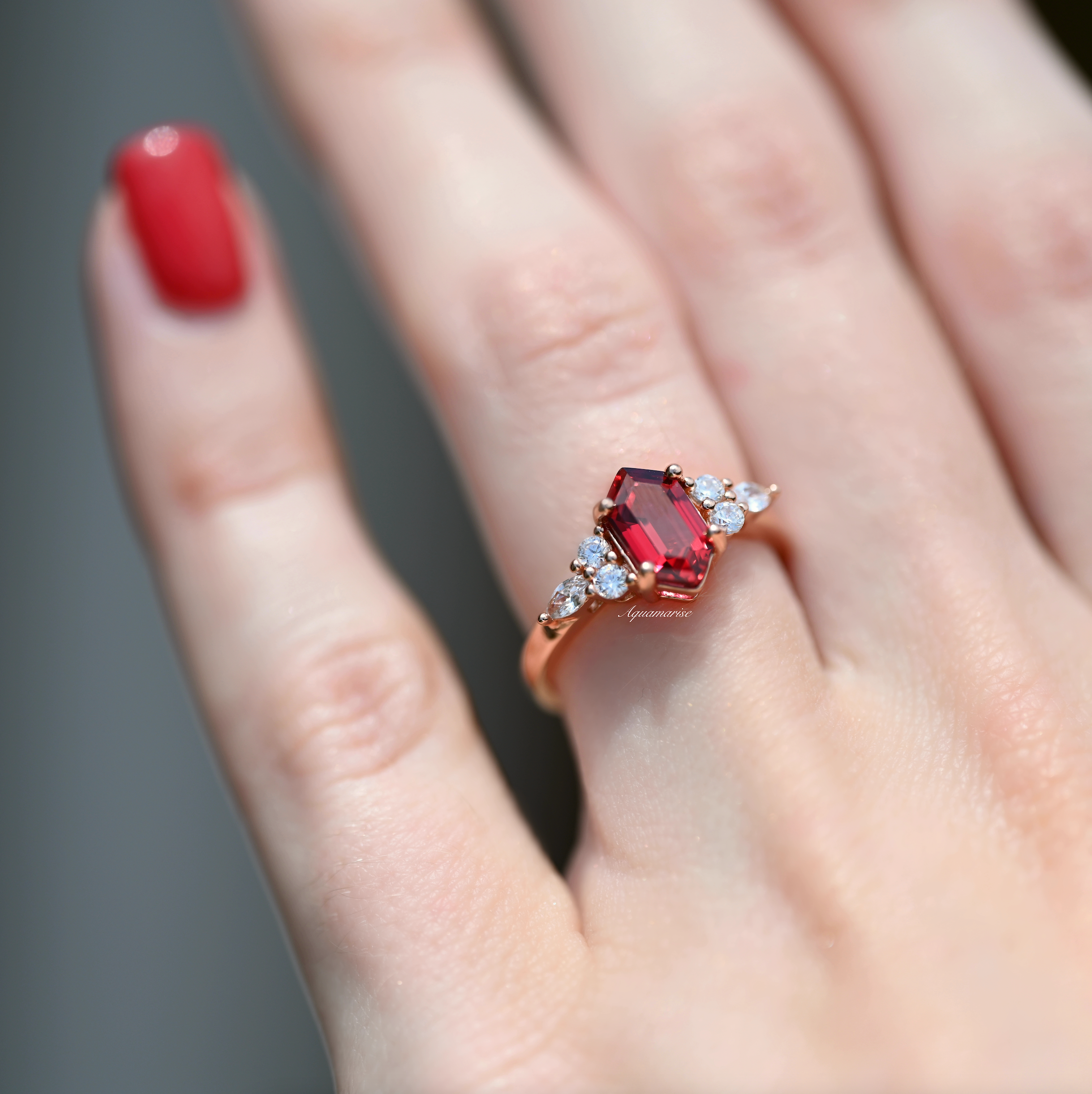 14K Rose Gold Vermeil Sonnet Hexagon Ruby Ring - Elegant Jewelry for Women, Perfect for Weddings, Anniversaries & Special Occasions