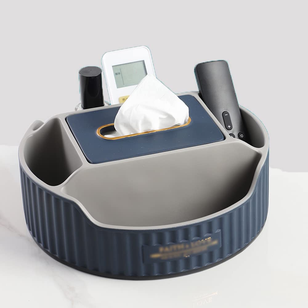 Creative Round Tissue Box Holder with Swivel Base - Multifunctional Toilet Paper Dispenser with Wide Mouth Design & Remote Control Storage - Resin Storage Case for Living Room, Dining Room, Office | Perfect for Home Decor and Convenient Tissue Access