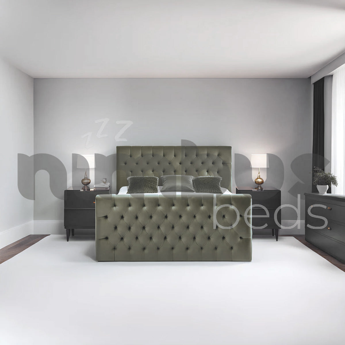 Chesterfield Luxury Bed Frame - Queen/King Size Upholstered Platform Bed with Button Tufting & Wooden Slats - Perfect for Master Bedroom & Guest Room