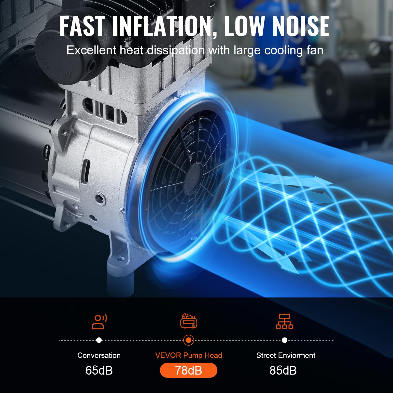 VEVOR 2HP Oil-Free Air Compressor Pump - 5.2CFM @ 90PSI, Max 145PSI Pressure, 78dB Ultra Quiet Motor for Auto Repair, Tire Inflation, Spray Painting & Woodworking | Portable Air Compressor for Garage, DIY Projects & Home Use