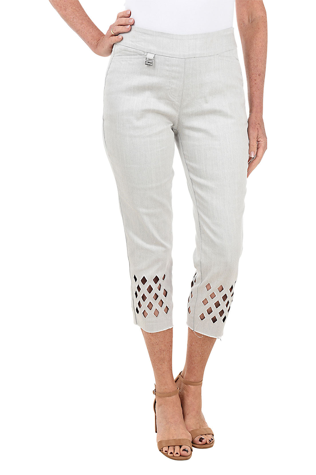 Diamond Lattice Hem Denim Capri Pants for Women - Stretch Comfort Fit Mid-Length Jeans - Perfect for Casual Wear, Summer Outfits & Beach Vacations