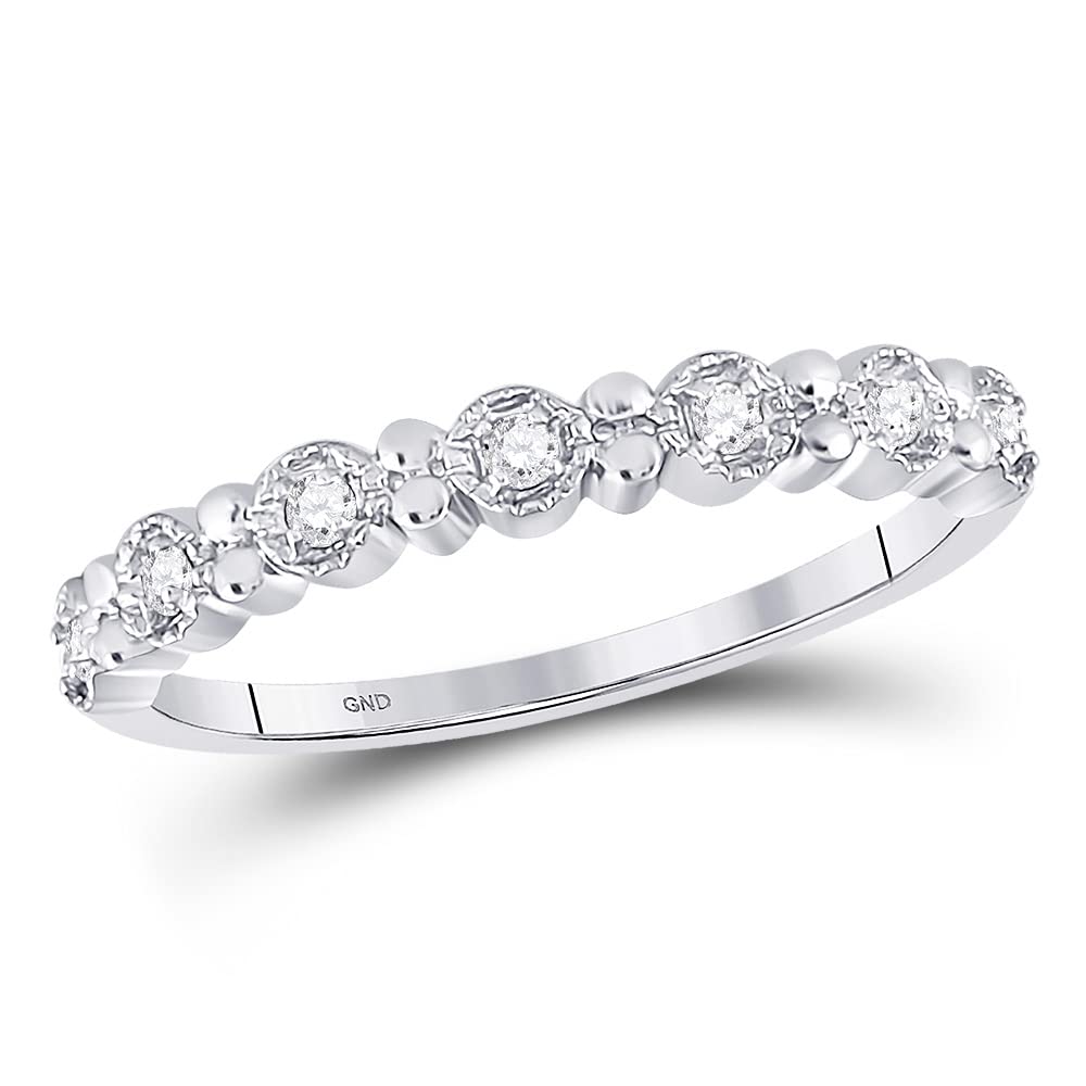 10K White Gold Women's Round Diamond Stackable Band Ring - 1/10 CTTW - Perfect for Stacking, Layering & Everyday Elegance
