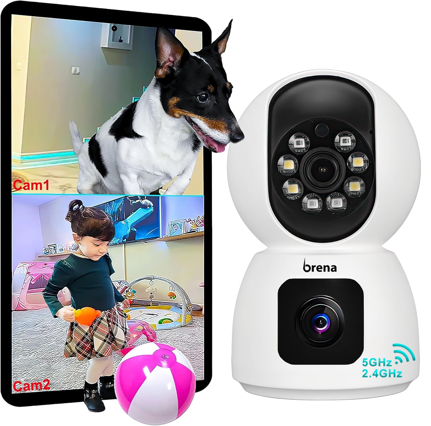 2K 3MP Dual Lens Pet Camera with App - Indoor Security Camera for Home, Baby Monitor with Motion/Human Detection, 2-Way Audio, Color Night Vision & 360° PTZ (Works with 2.4GHz/5GHz WiFi) - Perfect for Pet Monitoring, Baby Care & Home Security