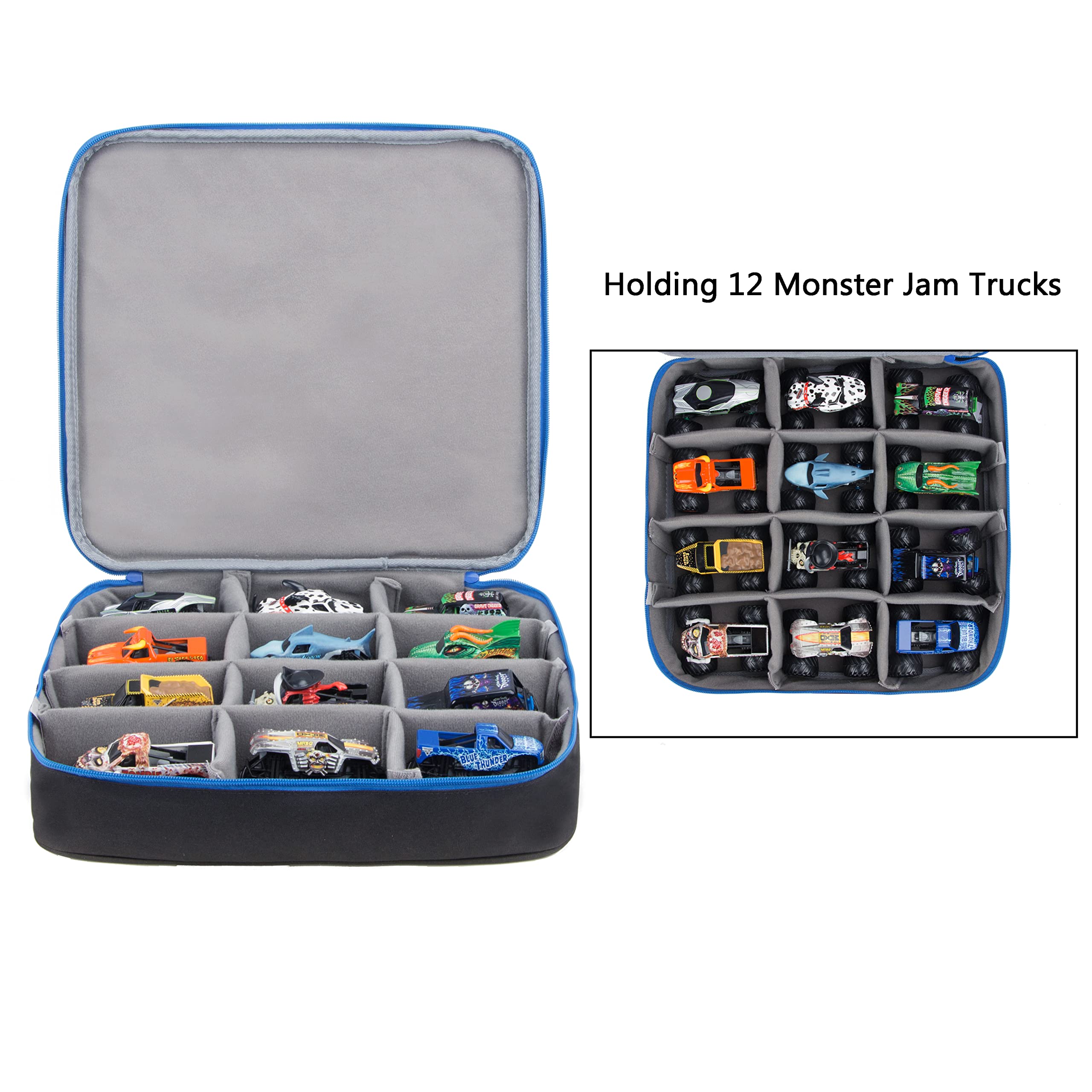 KISLANE Durable Black Carrying Case for 12 Monster Jam Toy Trucks - Kids Vehicle Storage Organizer Bag - Perfect for Travel, Playdates & Toy Organization