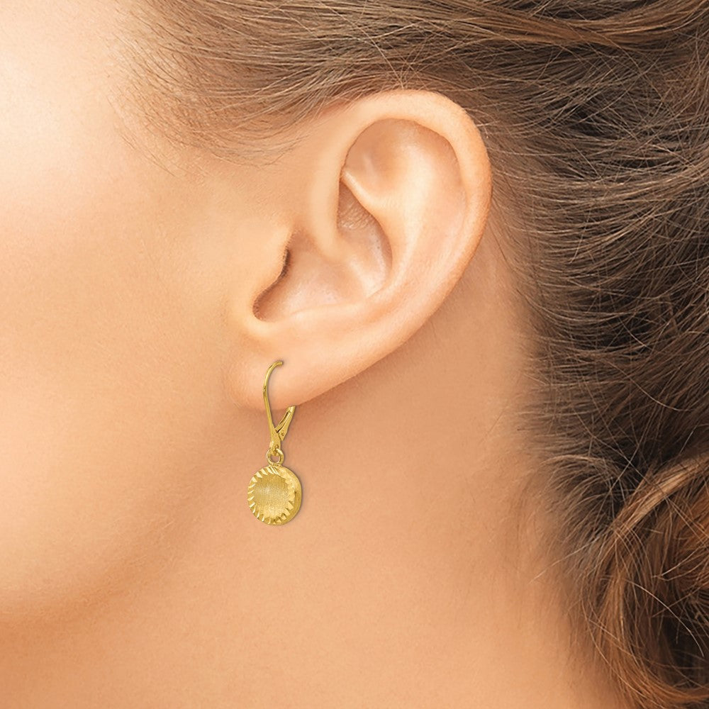 Gold Brushed and Polished Diamond Cut Circle Leverback Earrings SF2242 - Elegant Dangle Earrings for Women, Perfect for Weddings, Parties, and Special Occasions