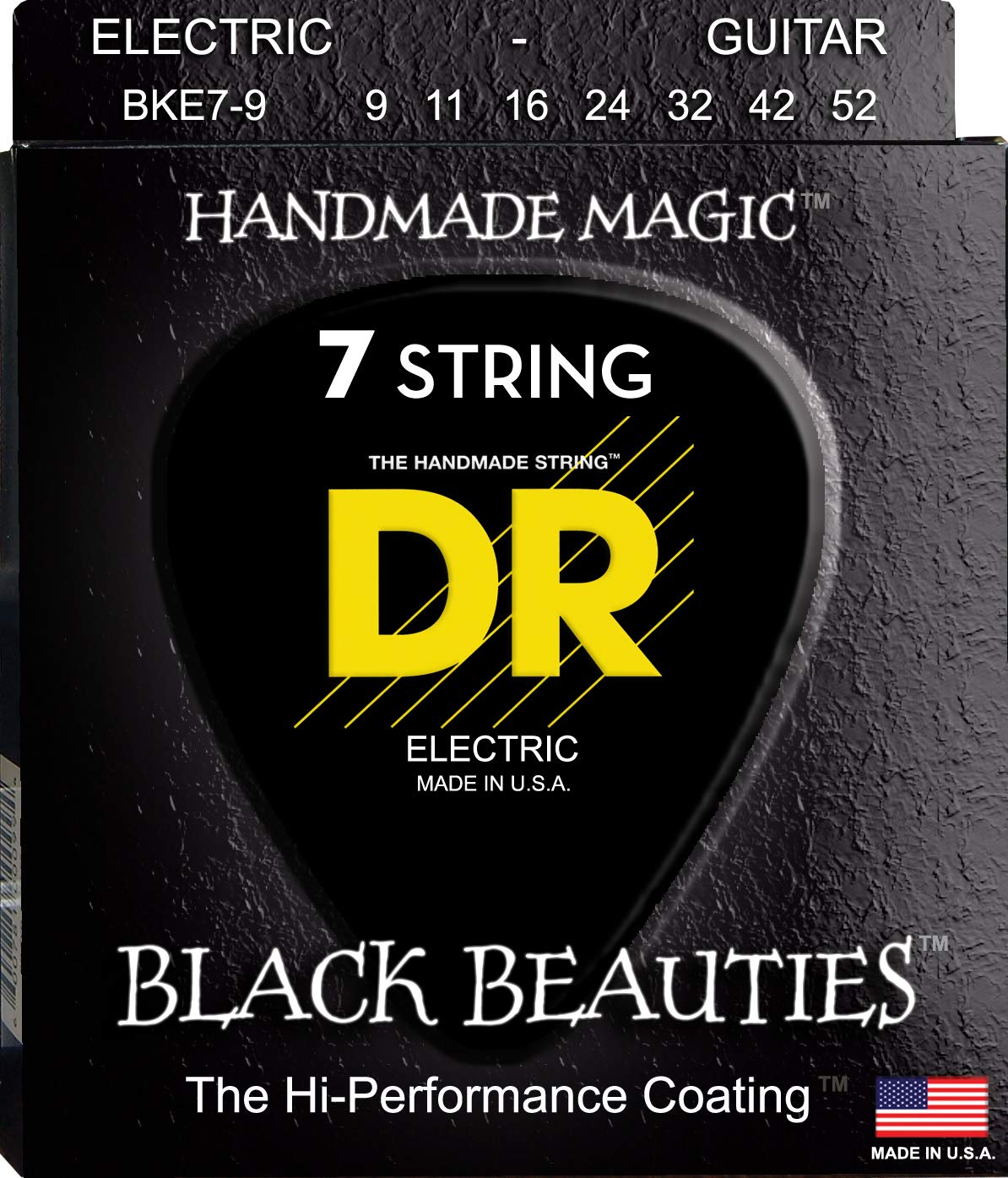 DR Strings Black Beauties Electric Guitar Strings - Black Coated, 9-52 Gauge (BKE7-9) | Perfect for Rock, Blues & Studio Recording