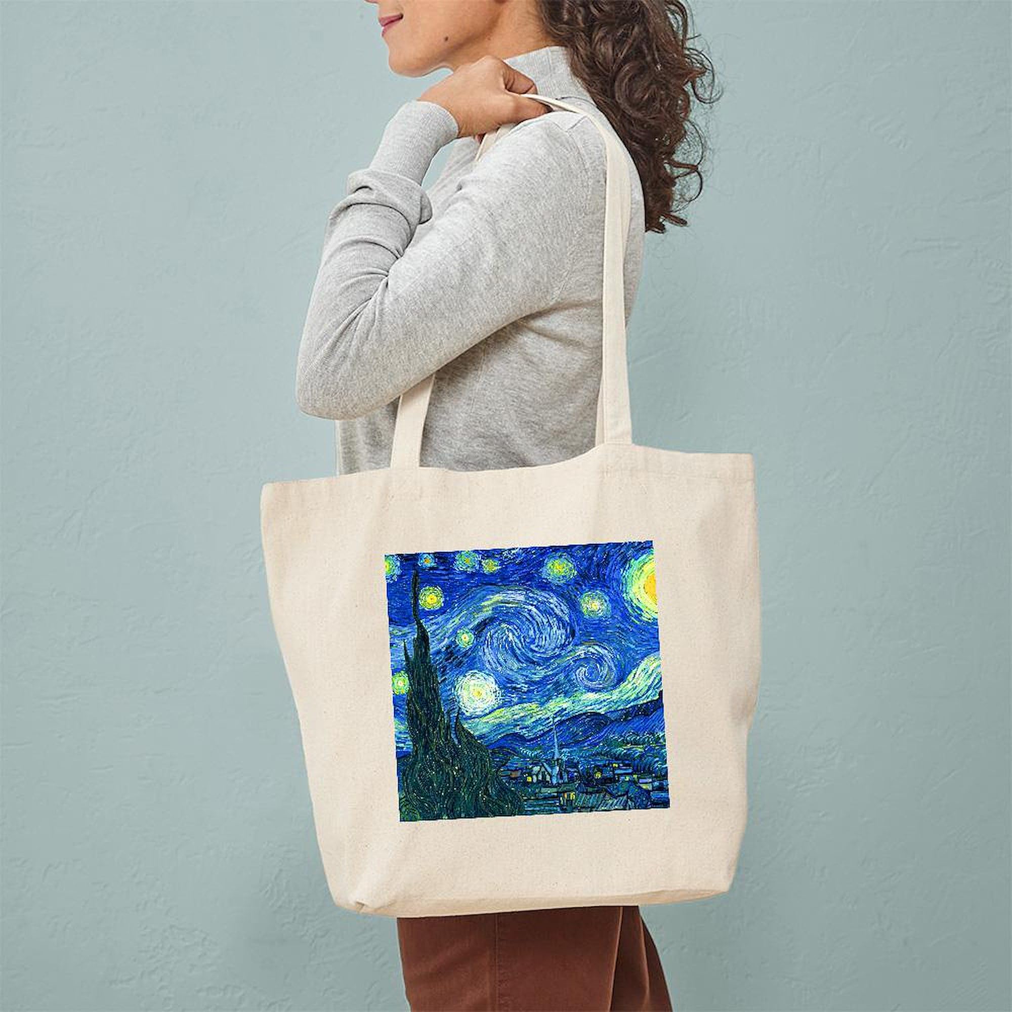 Van Gogh Starry Night Tote Bag - Eco-Friendly Canvas Reusable Shopping Bag for Groceries, Beach & Daily Use