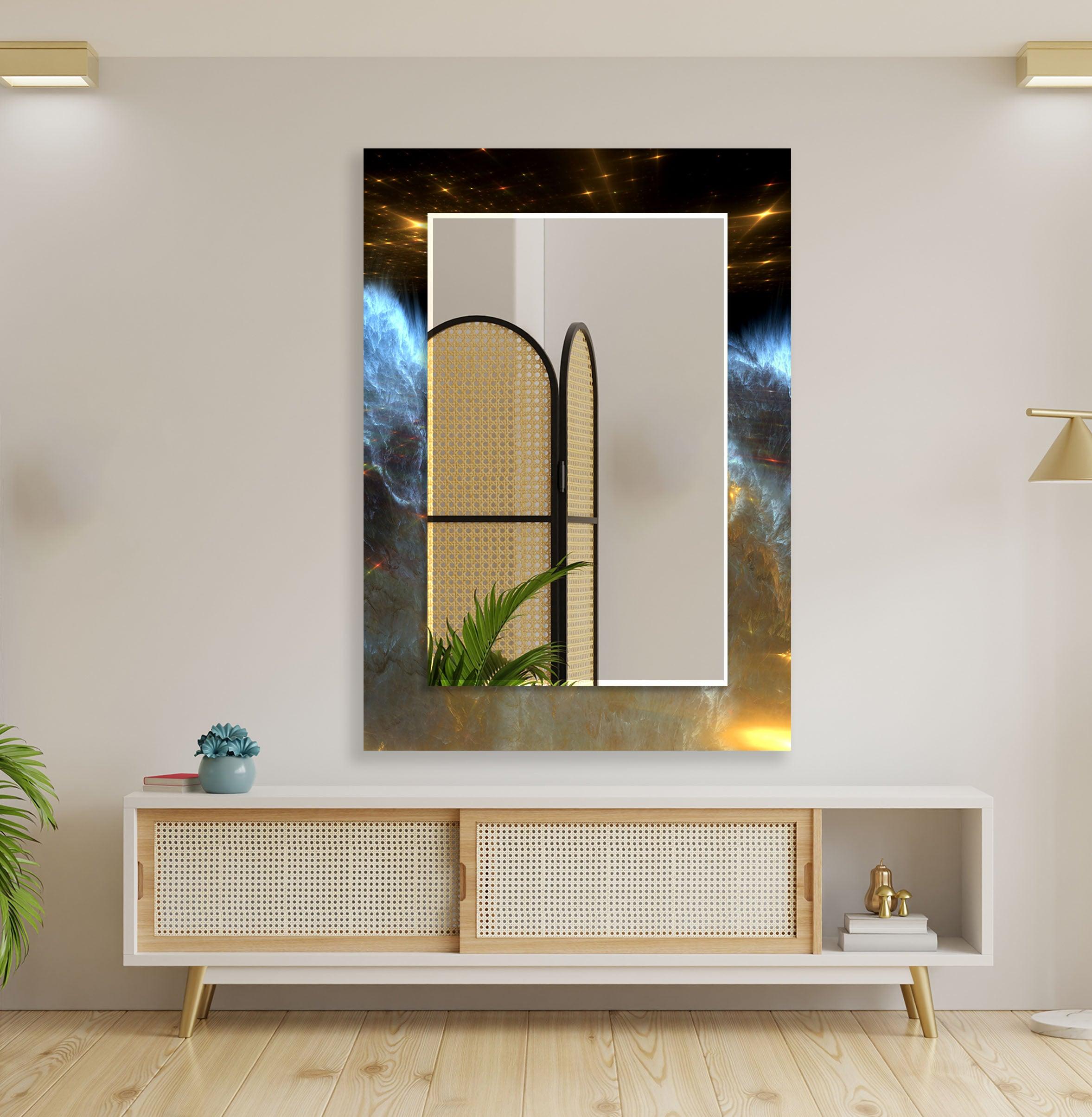 Black Gold Space Wall Mirror - Modern Decorative Mirror for Living Room, Bedroom & Bathroom - Stylish Home Decor & Vanity Mirror
