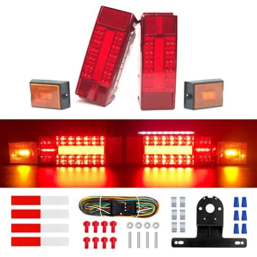 Low Profile LED Boat Trailer Lights - IP68 Waterproof Rectangular Combo Stop/Turn/Running Lights with License Plate Light for Trailers, Trucks & Boats | Durable Rear Lights for Marine & Towing Applications
