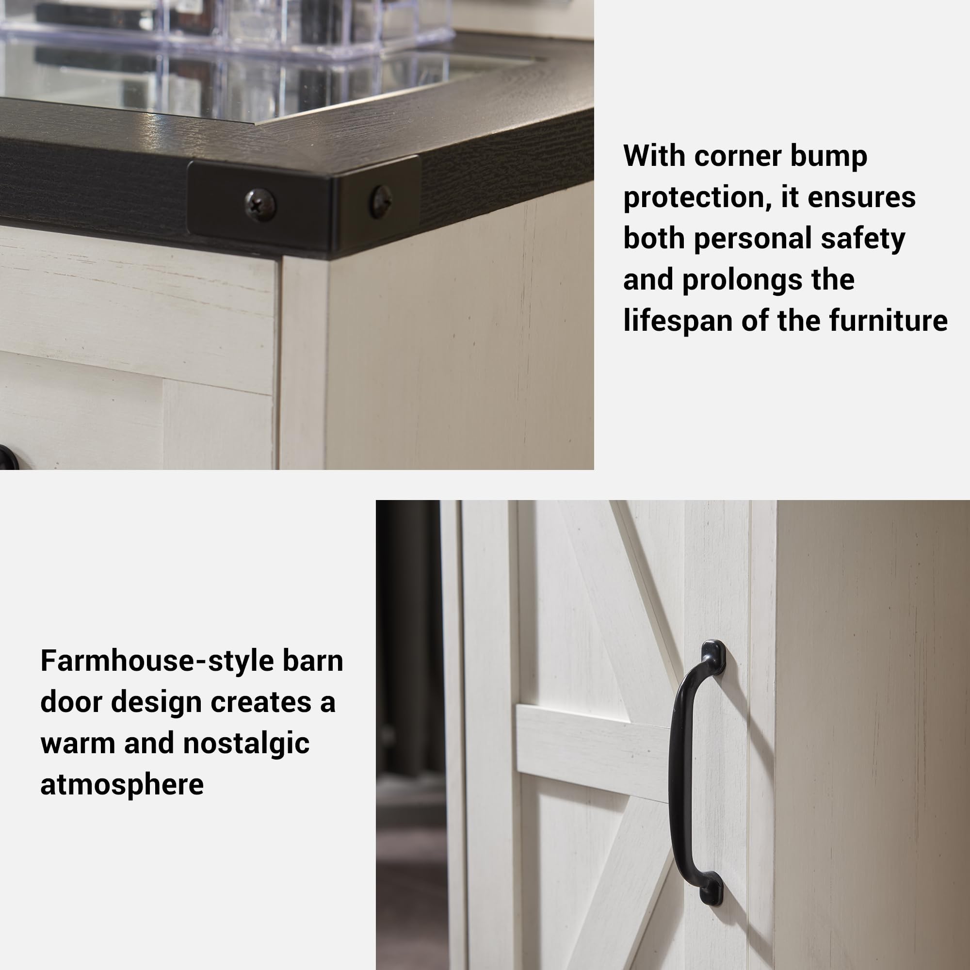 Farmhouse Vanity Desk with Hollywood Makeup Mirror - White Bedroom Vanity Set with 3 Drawers & 2 Cabinets, Detachable Light Bulbs & Stool Included - Perfect for Makeup, Dressing Room, and Bedroom Decor